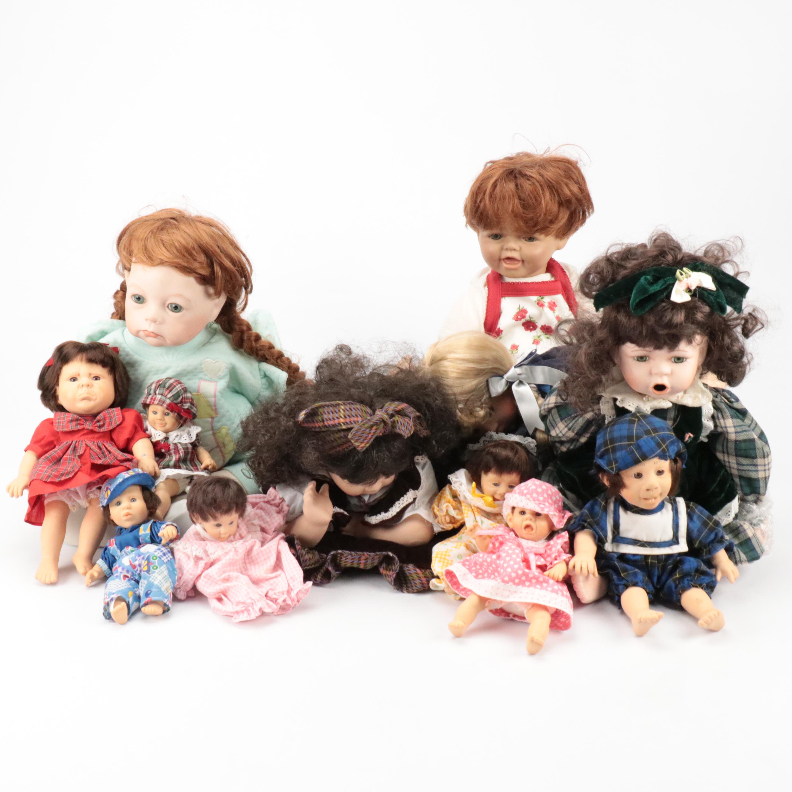 Expressive and Reposed Porcelain and Plastic Baby Dolls, Late 20th Century
