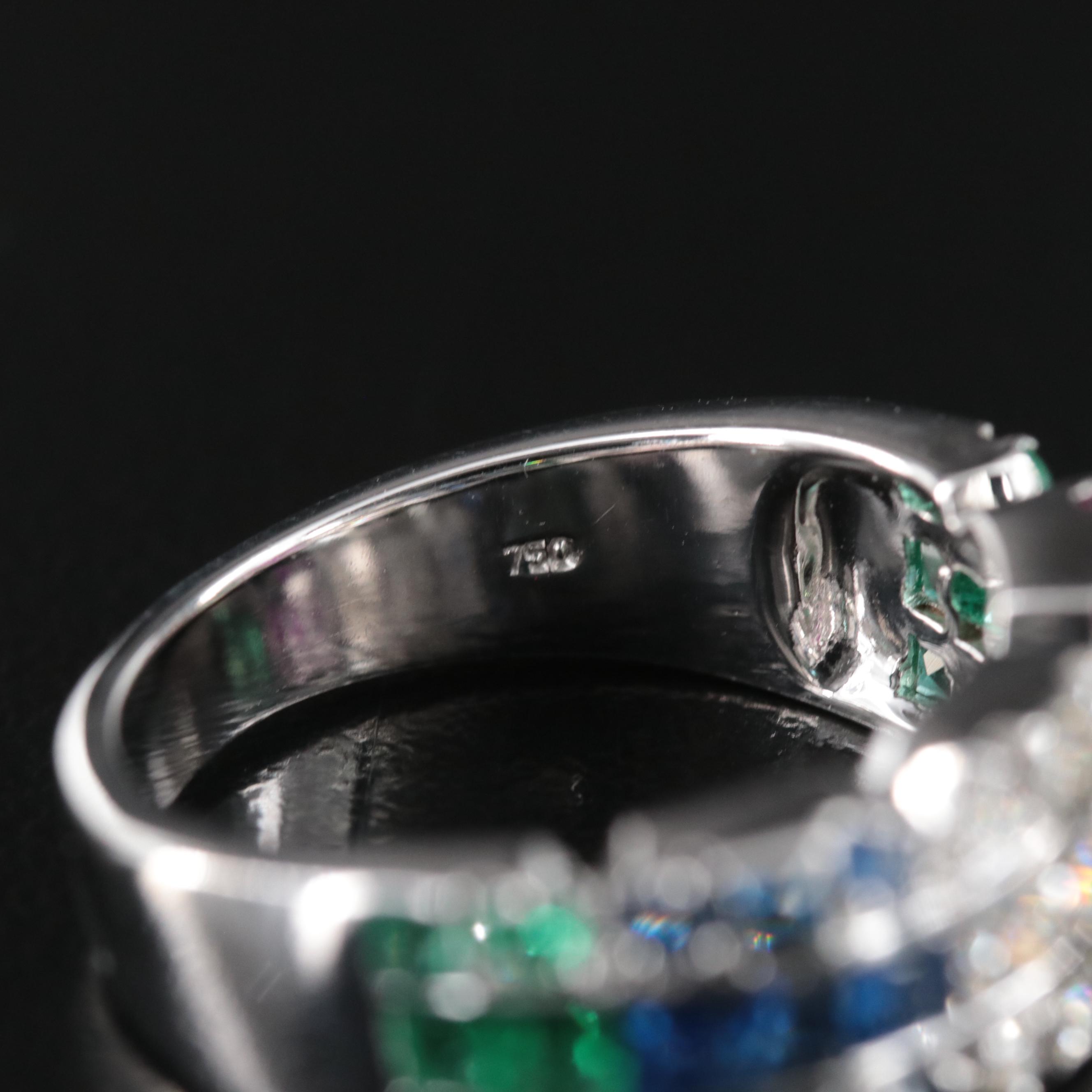 18K Ruby, Sapphire, Emerald and Diamond Tapered Ring