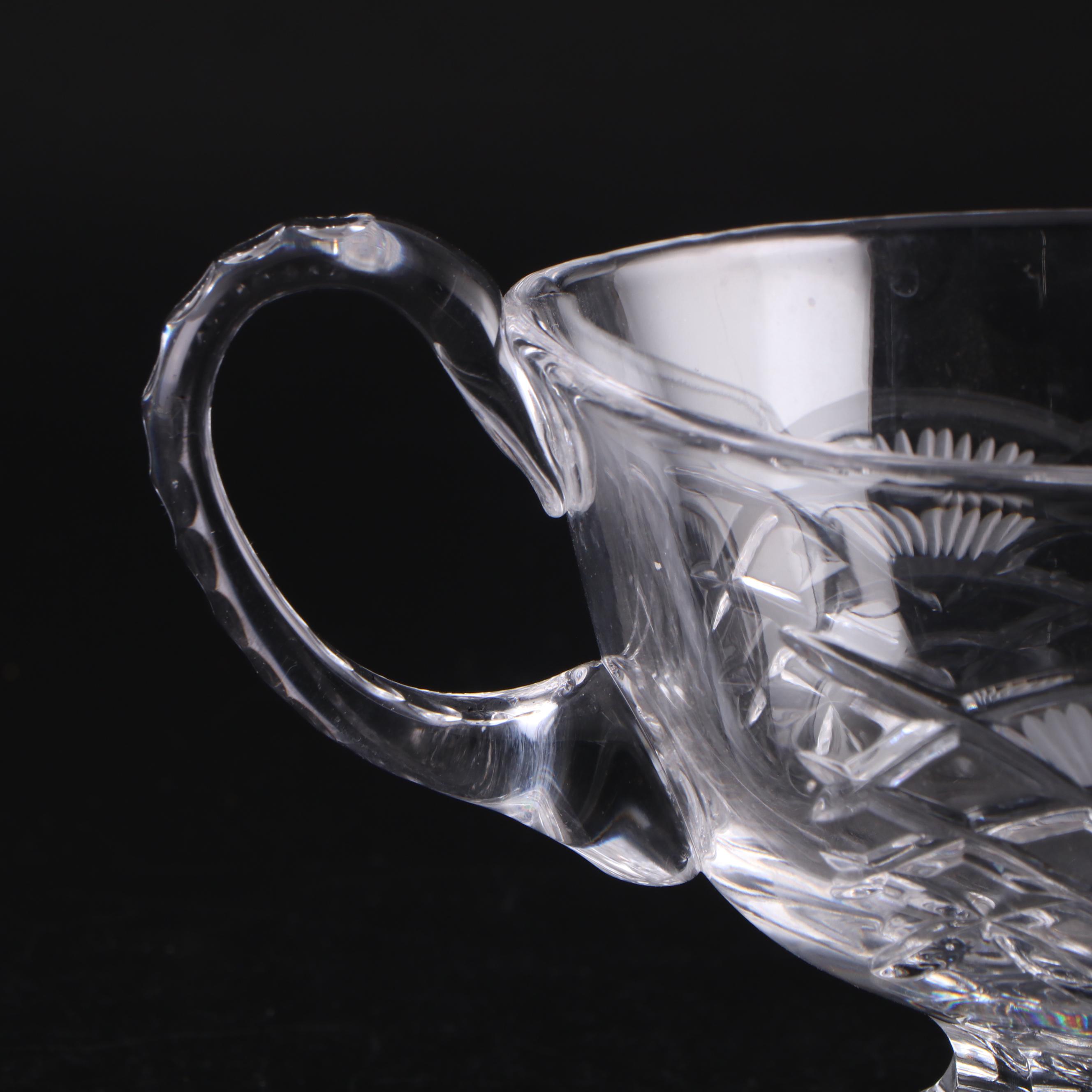 American Brilliant Style Cut Crystal Compote with Pressed Glass Pitcher