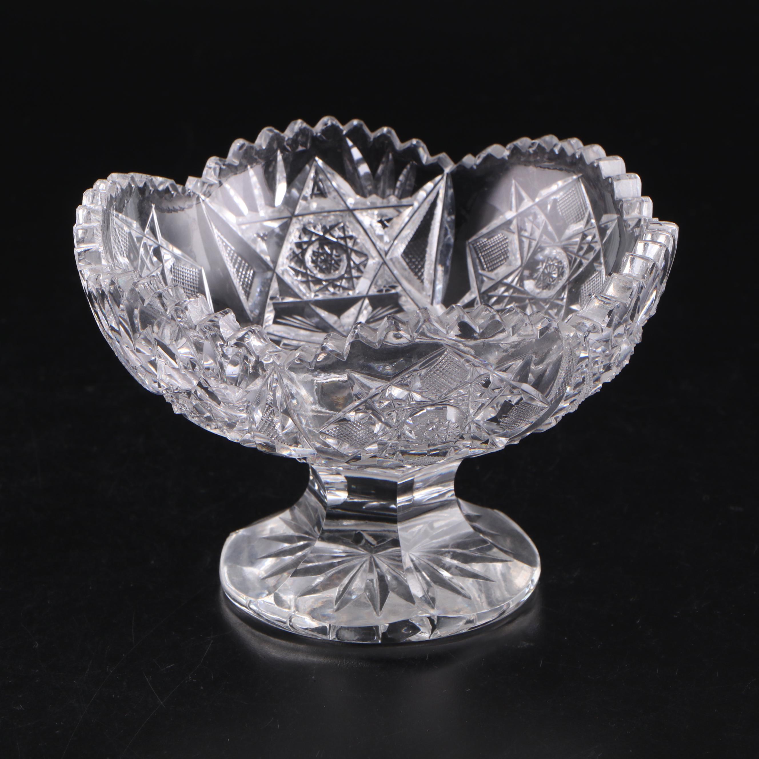 American Brilliant Style Cut Crystal Compote with Pressed Glass Pitcher