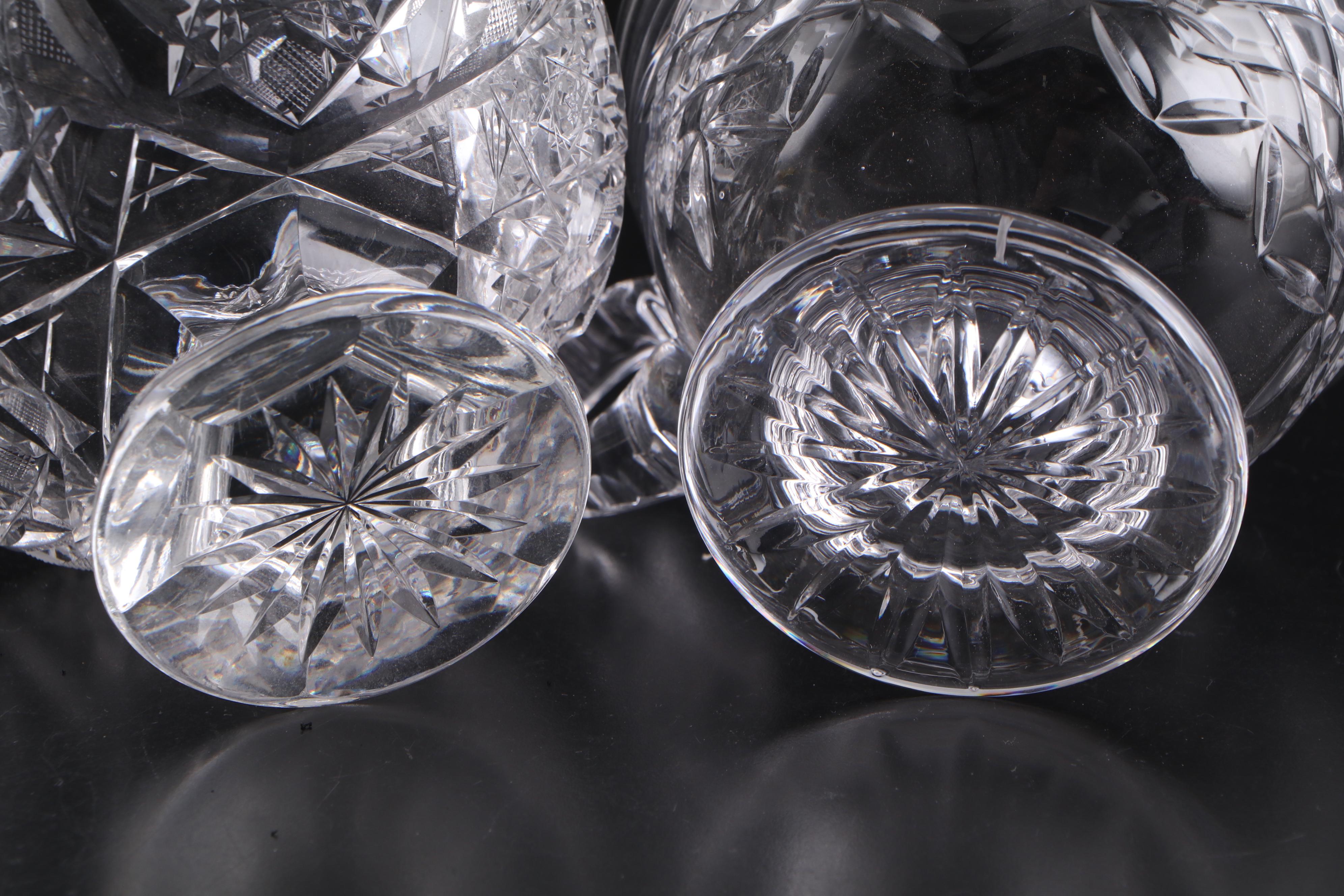 American Brilliant Style Cut Crystal Compote with Pressed Glass Pitcher