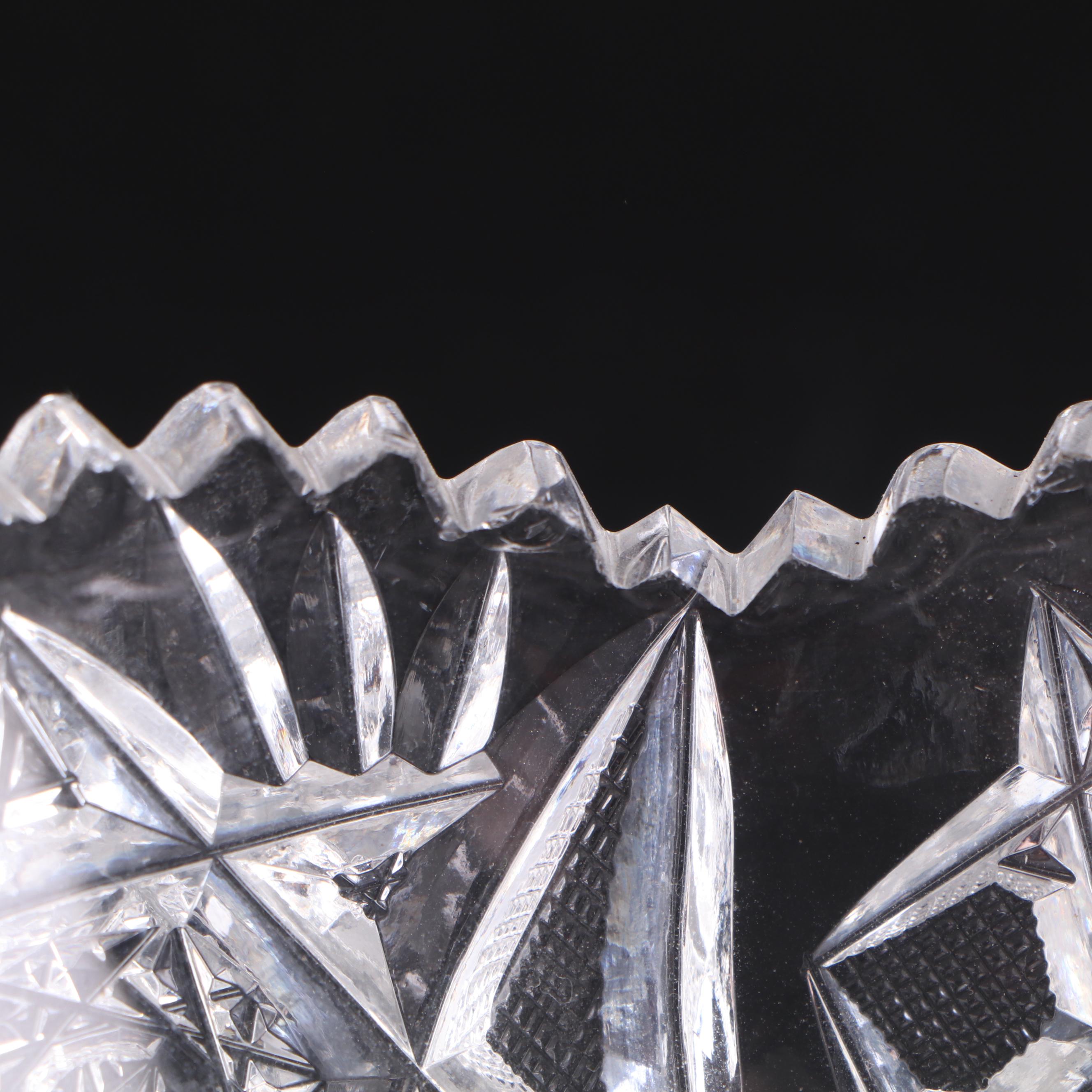 American Brilliant Style Cut Crystal Compote with Pressed Glass Pitcher