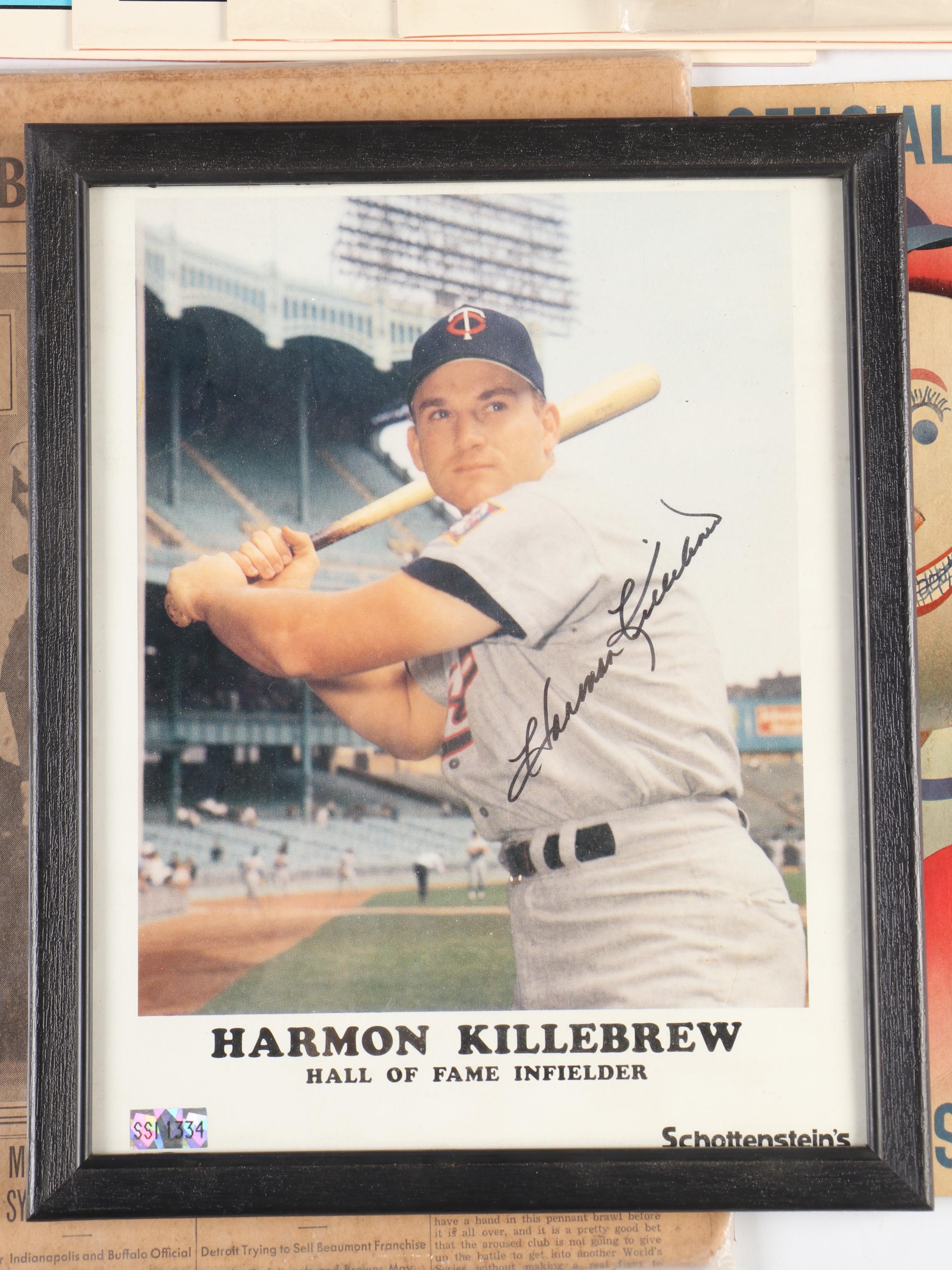Harmon Killebrew Signed Print with 1952 Chicago Cubs Official Program and More