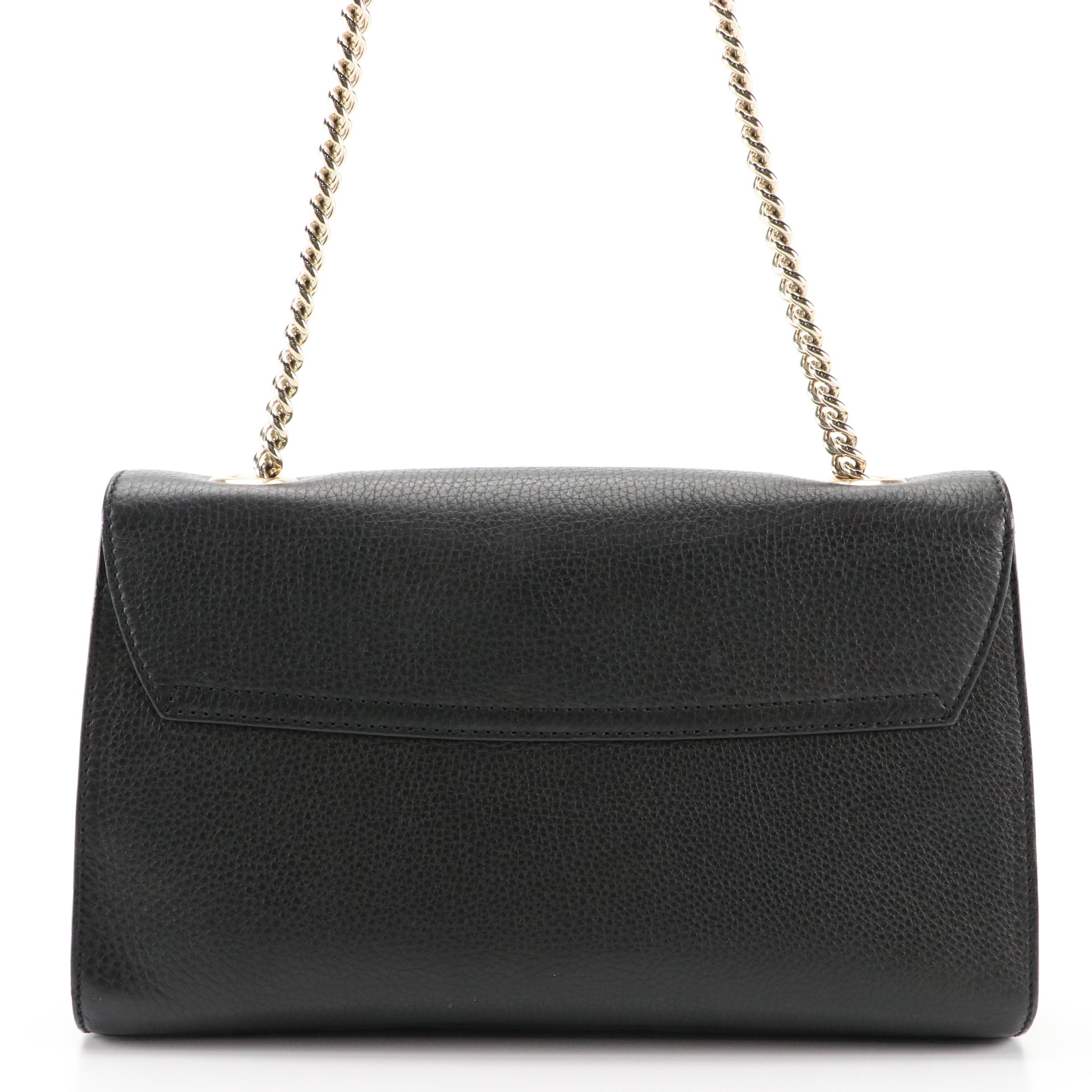 Gucci Emily Medium Chain Flap Shoulder Bag in Black Grained Leather