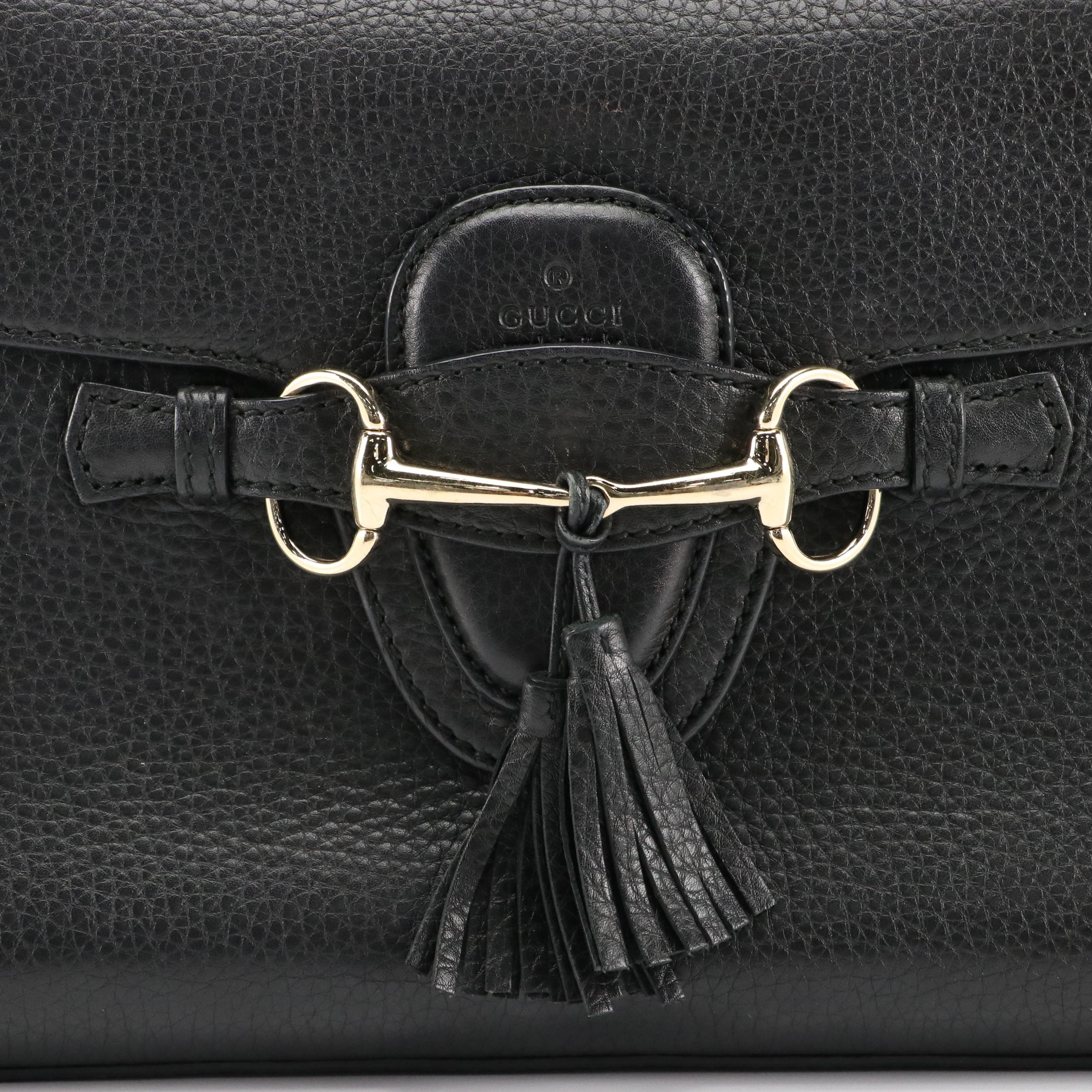 Gucci Emily Medium Chain Flap Shoulder Bag in Black Grained Leather