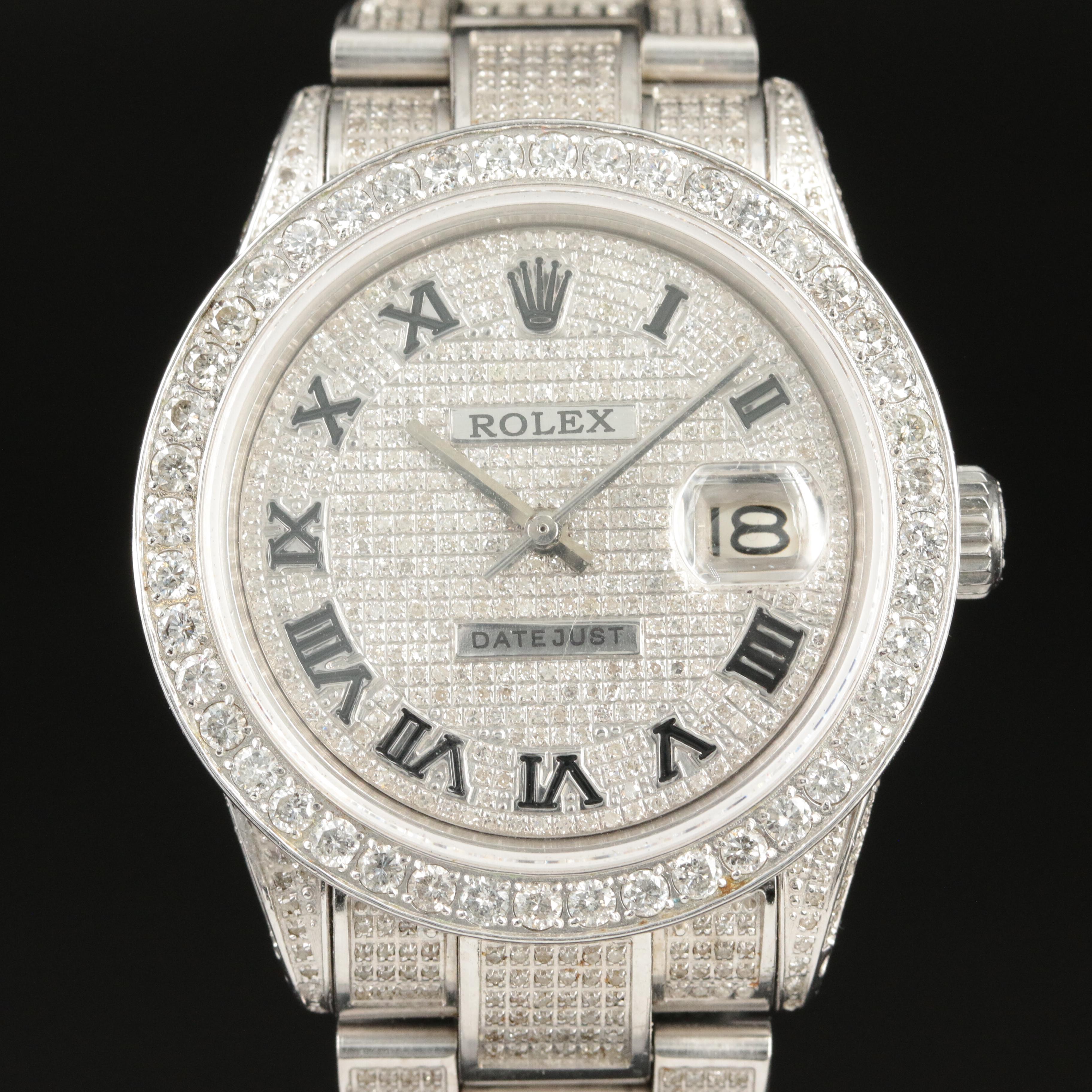 1964 Rolex 6.85 CTW Custom Diamond Datejust Watch