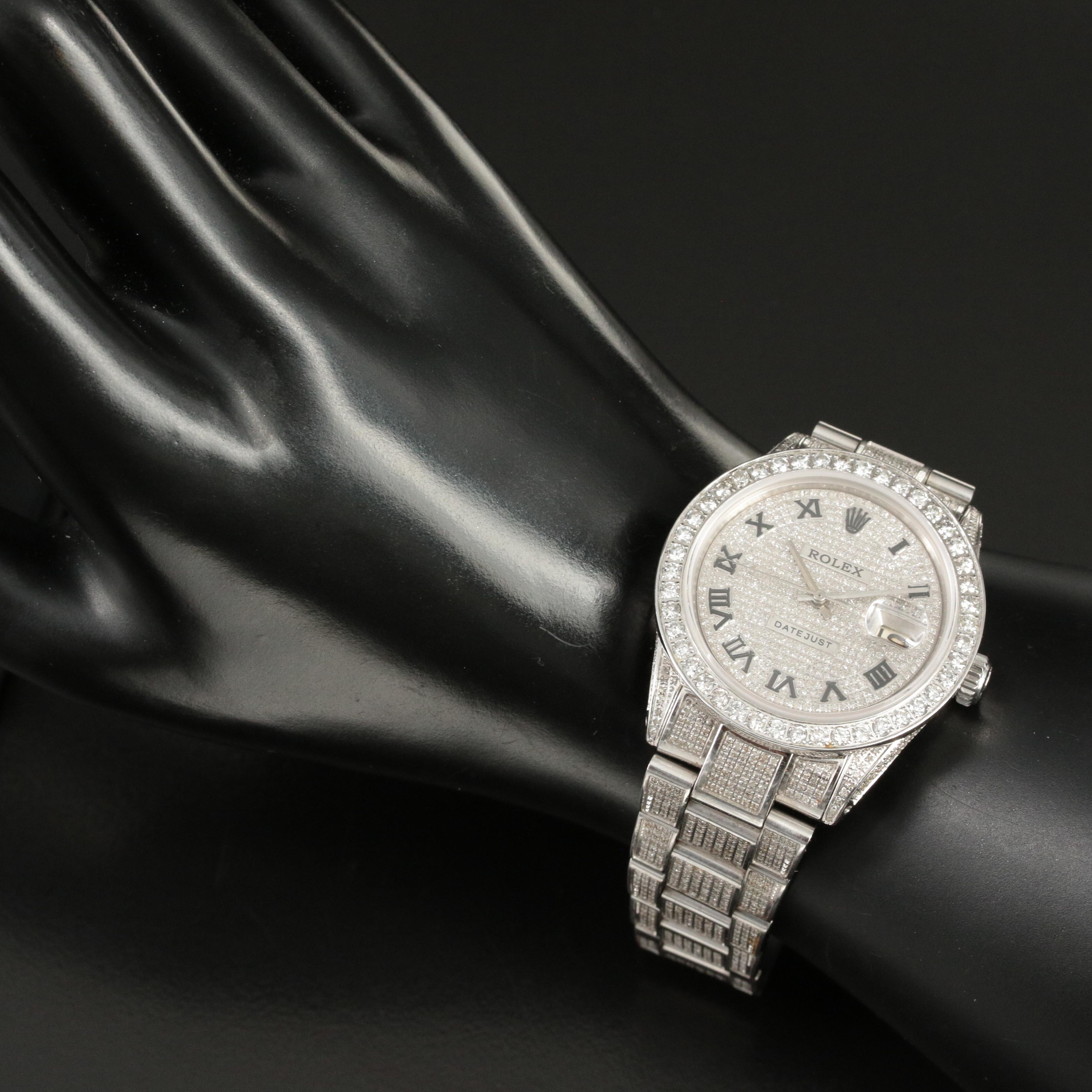 1964 Rolex 6.85 CTW Custom Diamond Datejust Watch