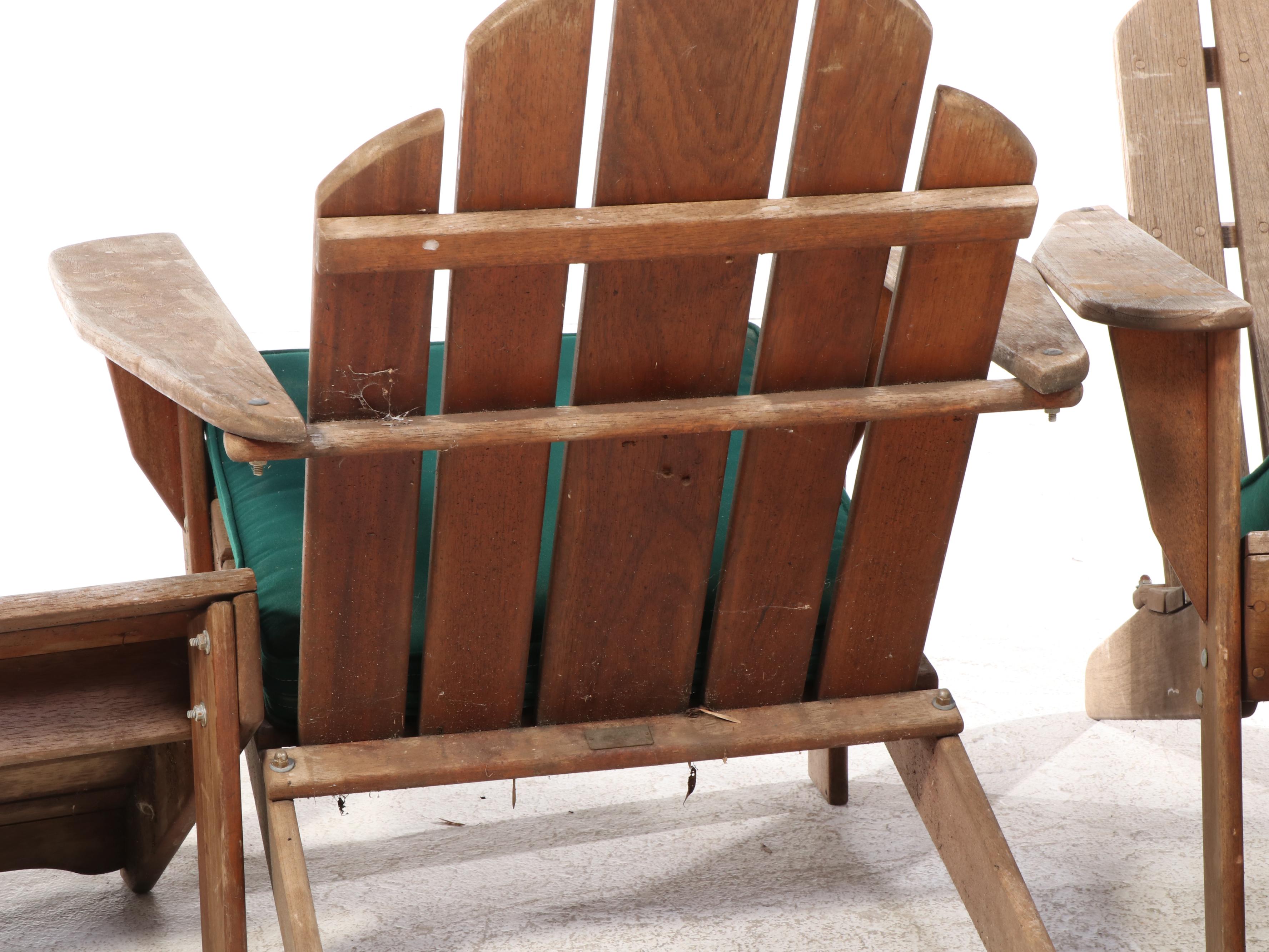 Pair of Smith & Hawken Teak Patio Lounge Chairs with Ottomans