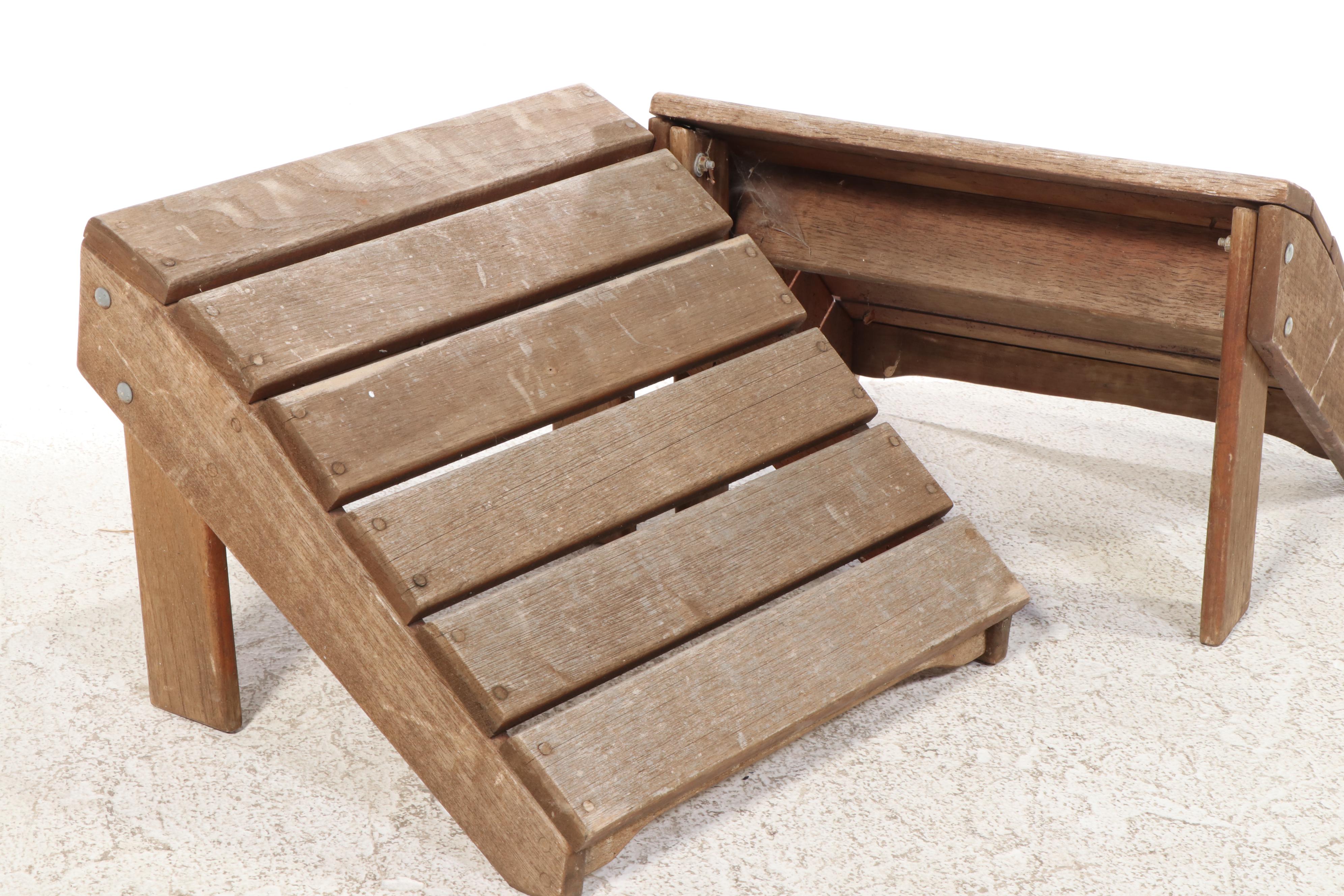 Pair of Smith & Hawken Teak Patio Lounge Chairs with Ottomans