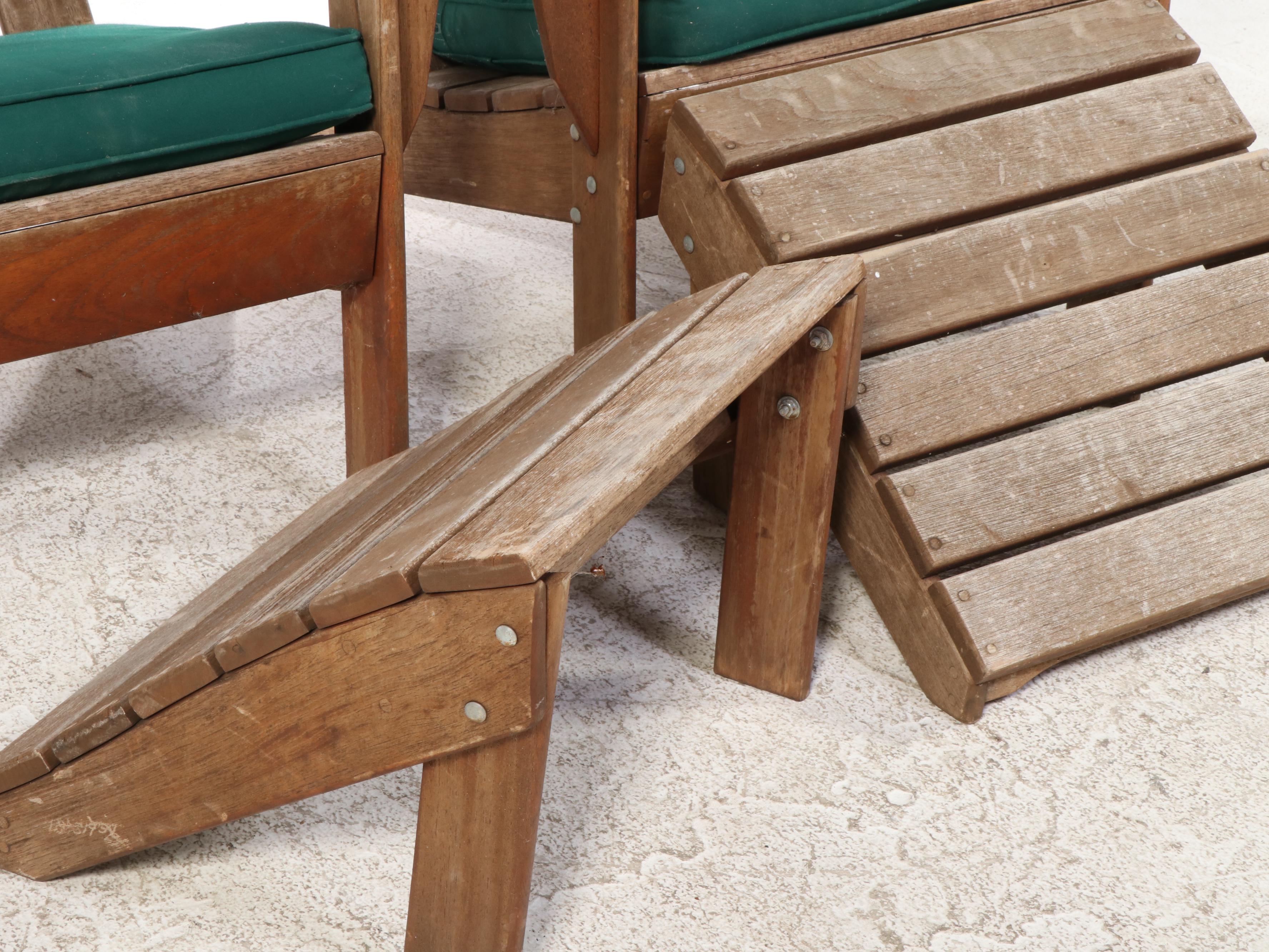 Pair of Smith & Hawken Teak Patio Lounge Chairs with Ottomans