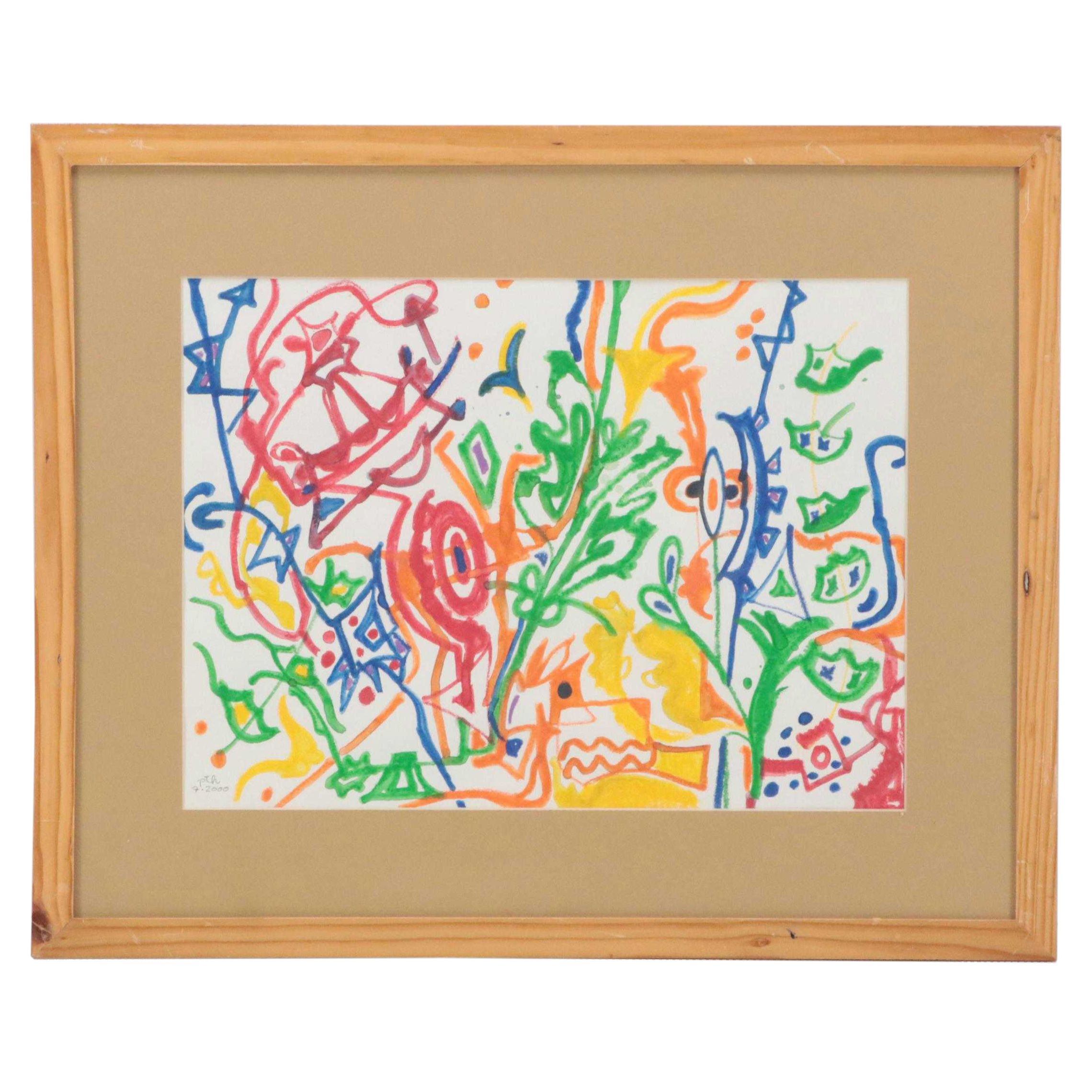 Phyllis Trager Hyman Modern Abstract Watercolor Painting, 2000