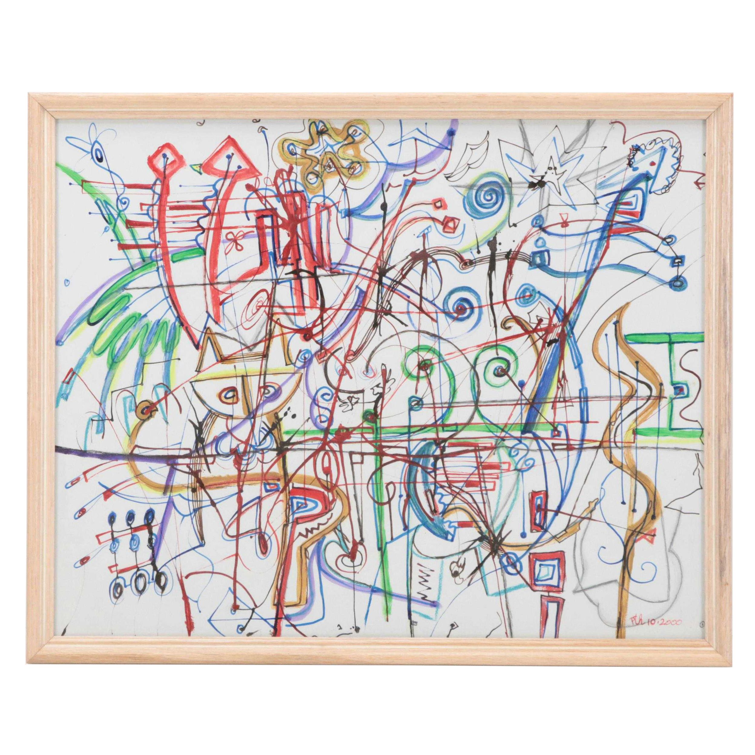 Phyllis Trager Hyman Modern Mixed Media Painting, 2000