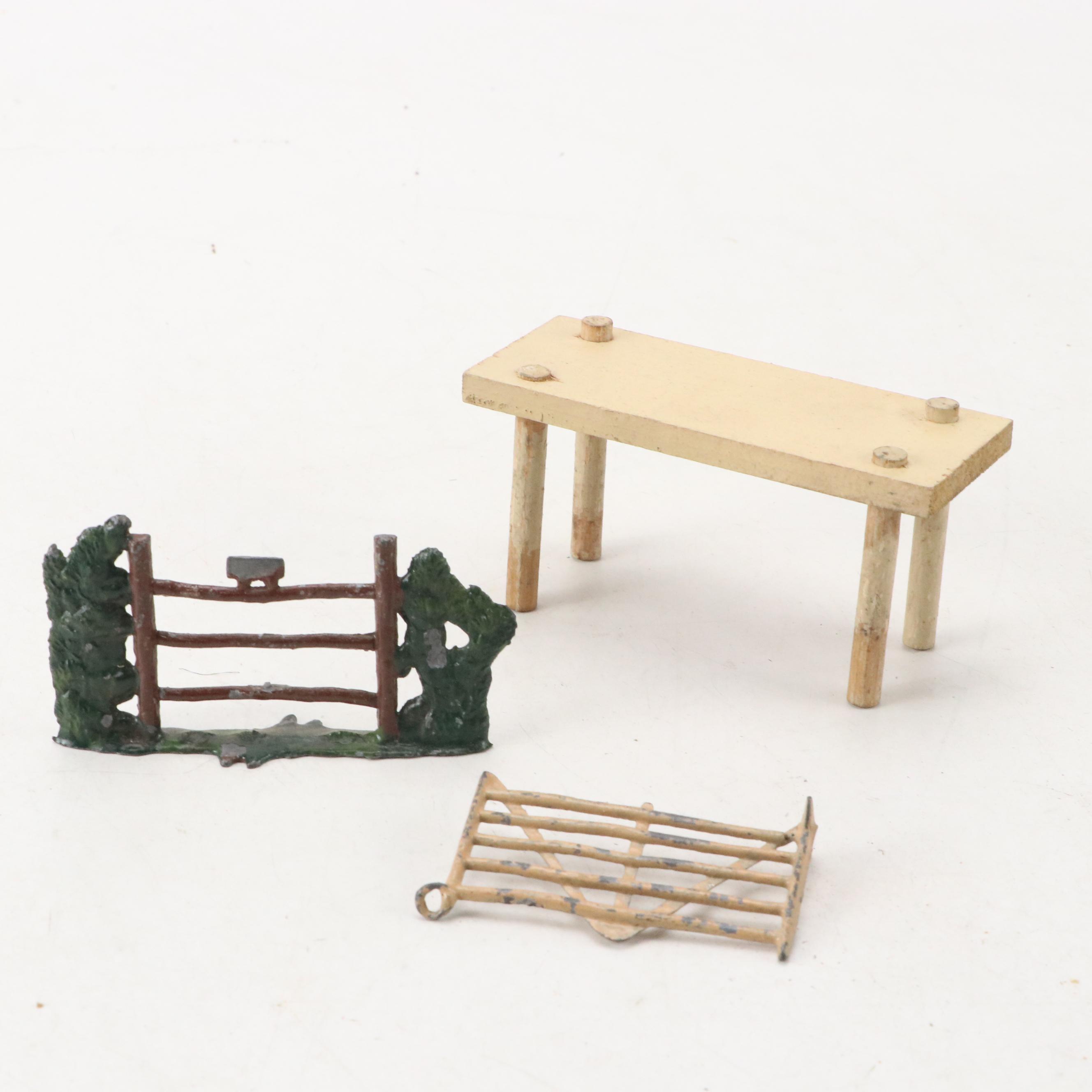 German Putz Sheep Figures with Metal Cows, Bottle Brush Trees, and Scenery