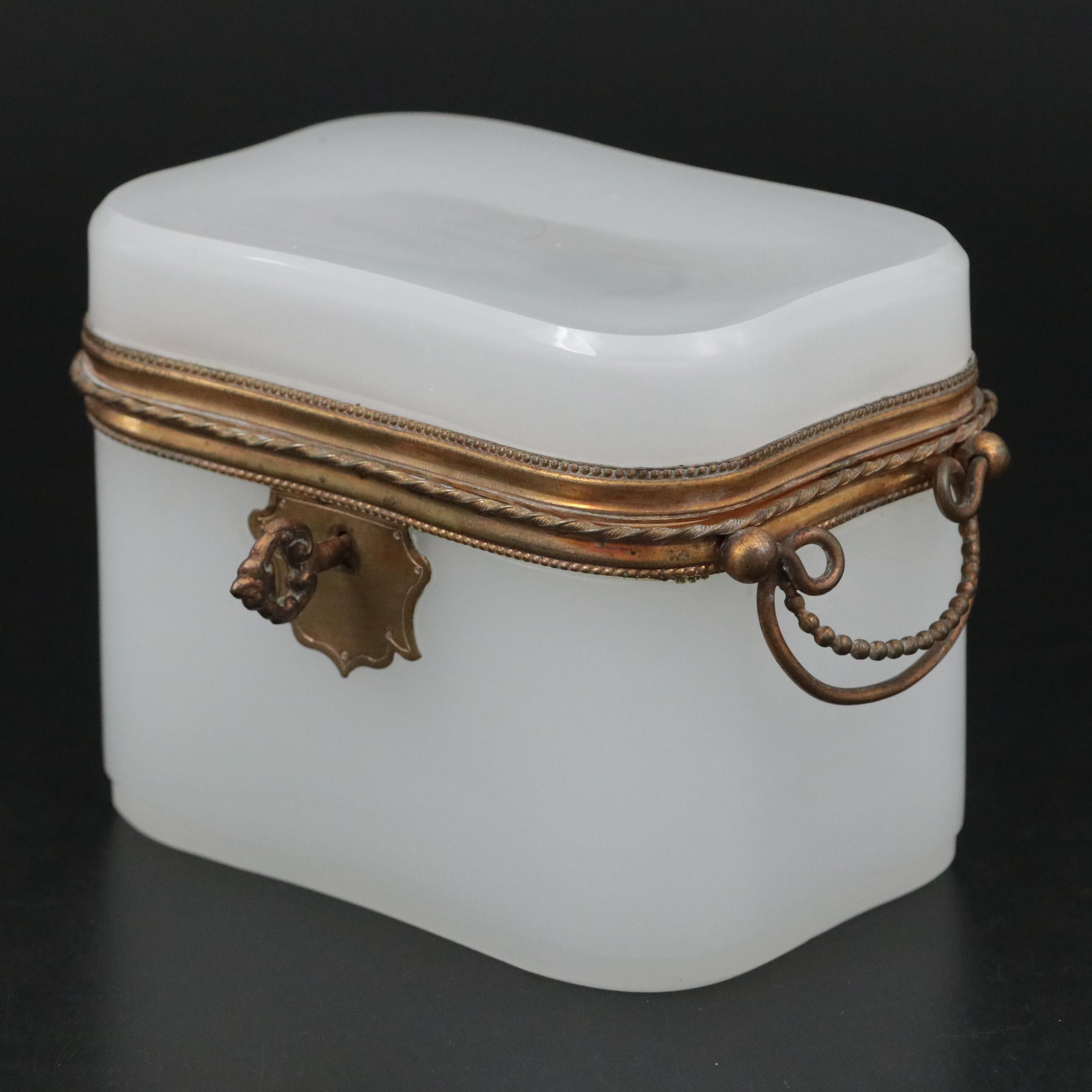 French Opaline Glass and Gilt Brass Casket Box, 19th Century