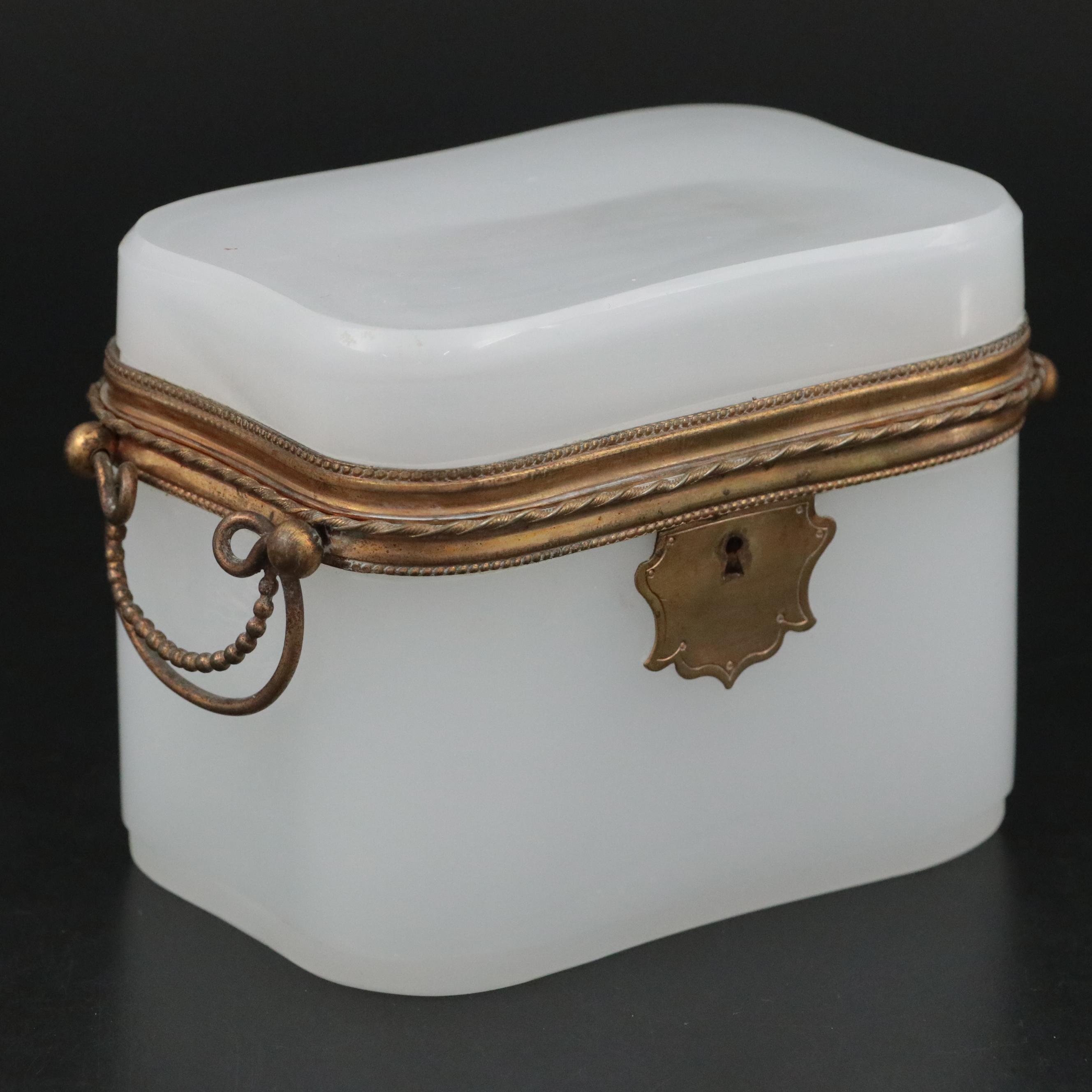 French Opaline Glass and Gilt Brass Casket Box, 19th Century