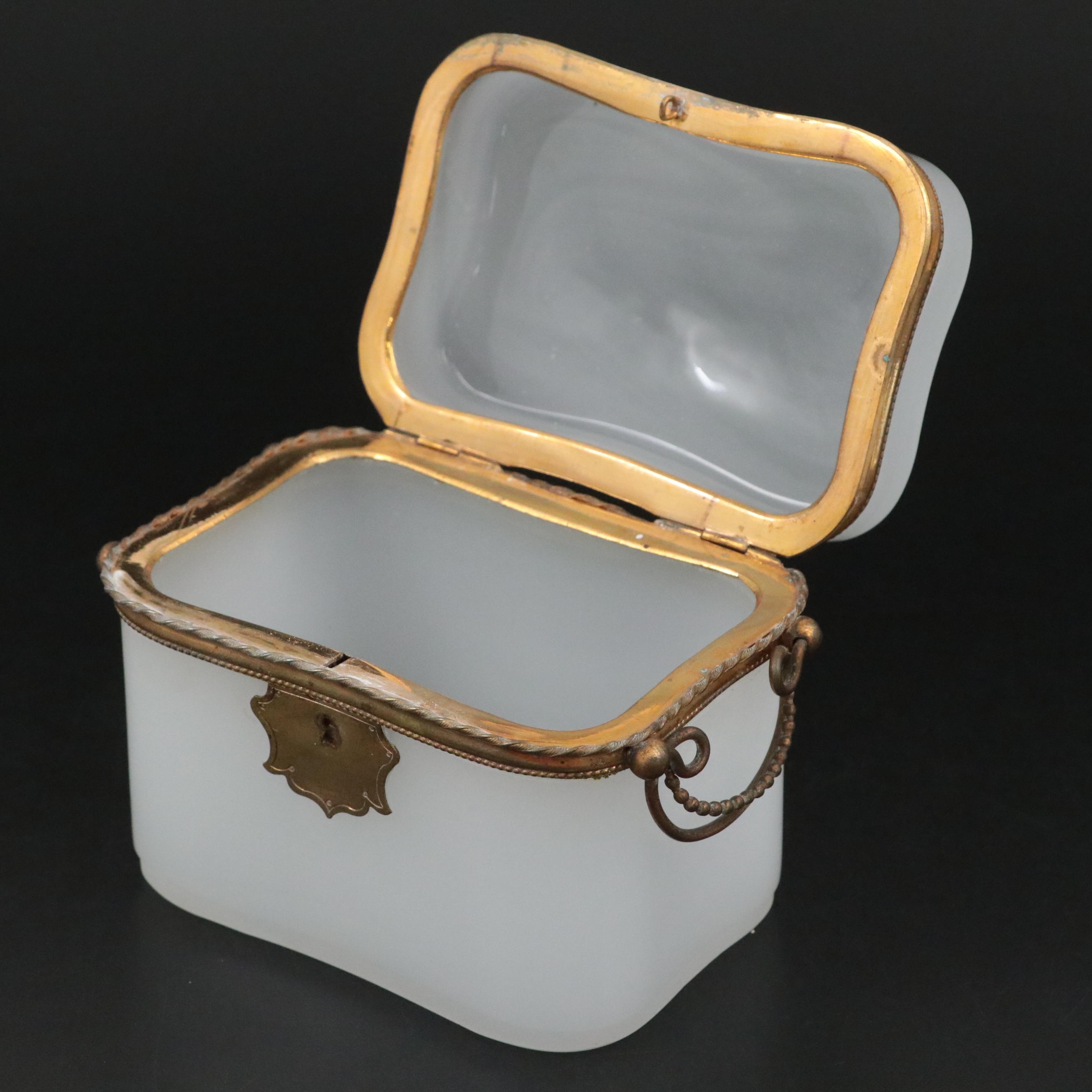 French Opaline Glass and Gilt Brass Casket Box, 19th Century