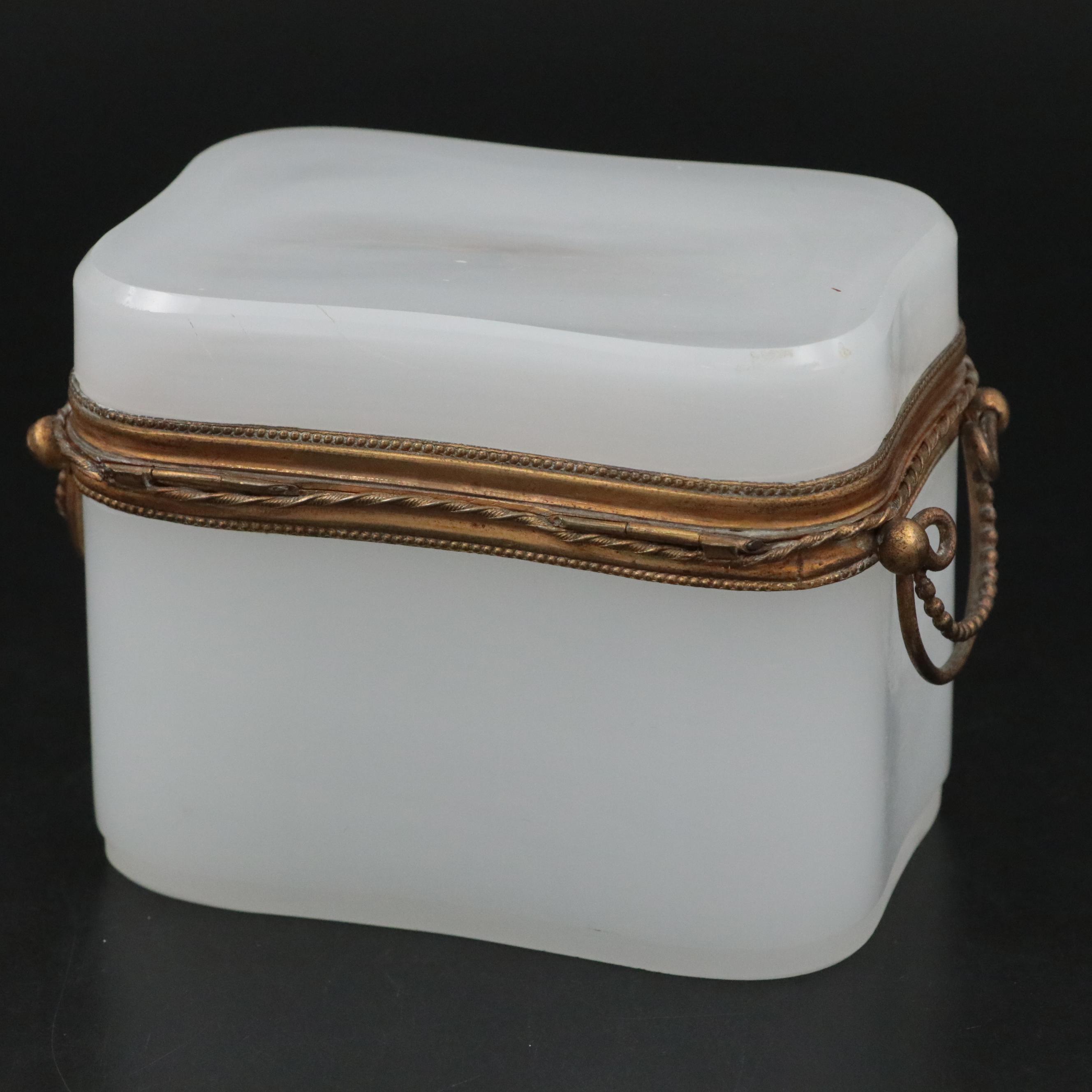 French Opaline Glass and Gilt Brass Casket Box, 19th Century