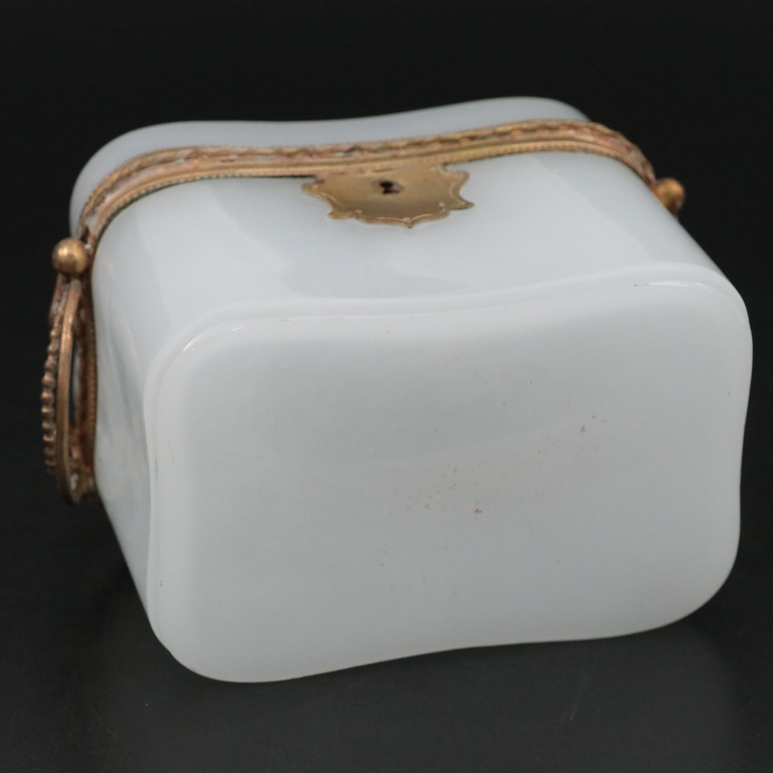 French Opaline Glass and Gilt Brass Casket Box, 19th Century