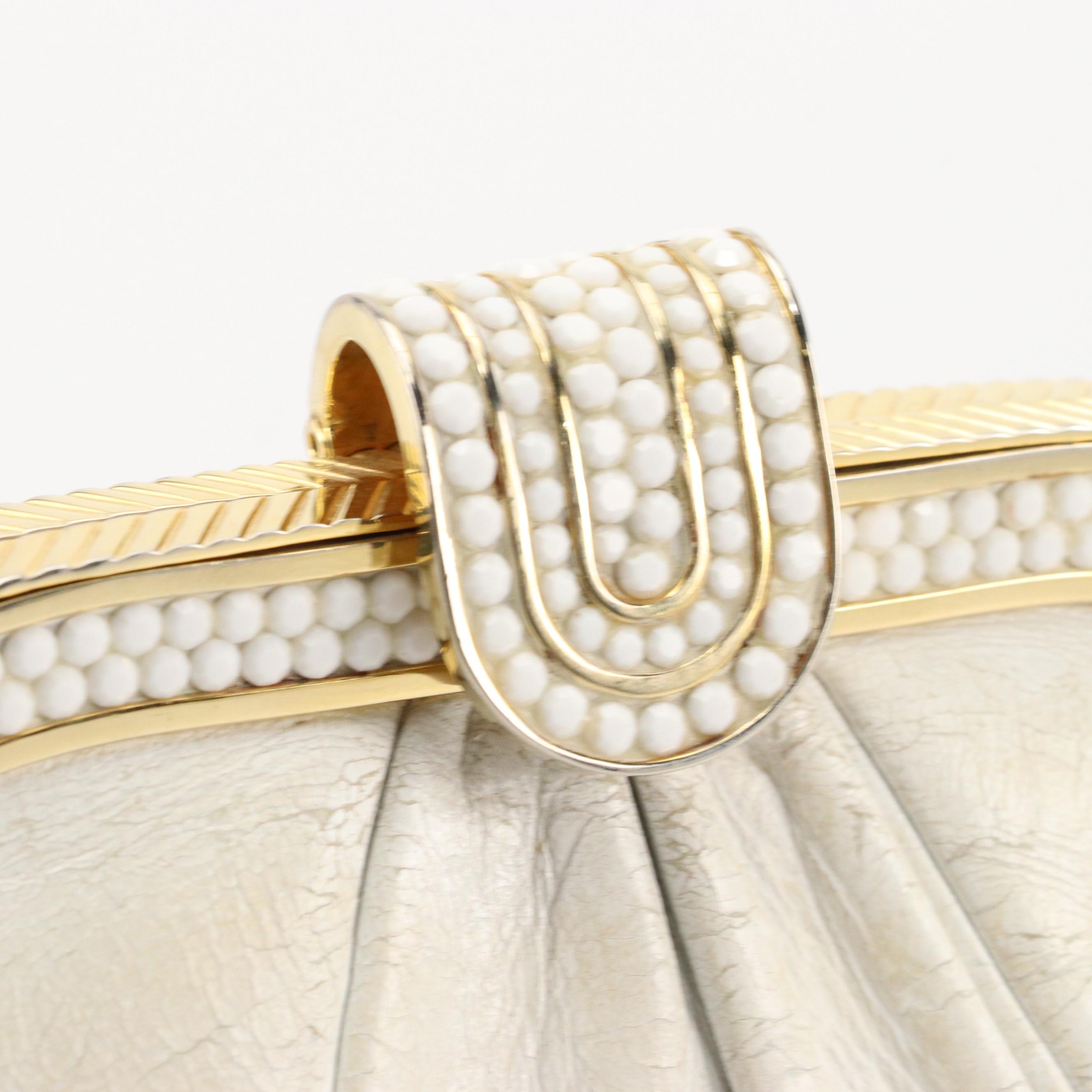 Judith Leiber Leather Clutch Purse with Chain Strap and Embellished Frame