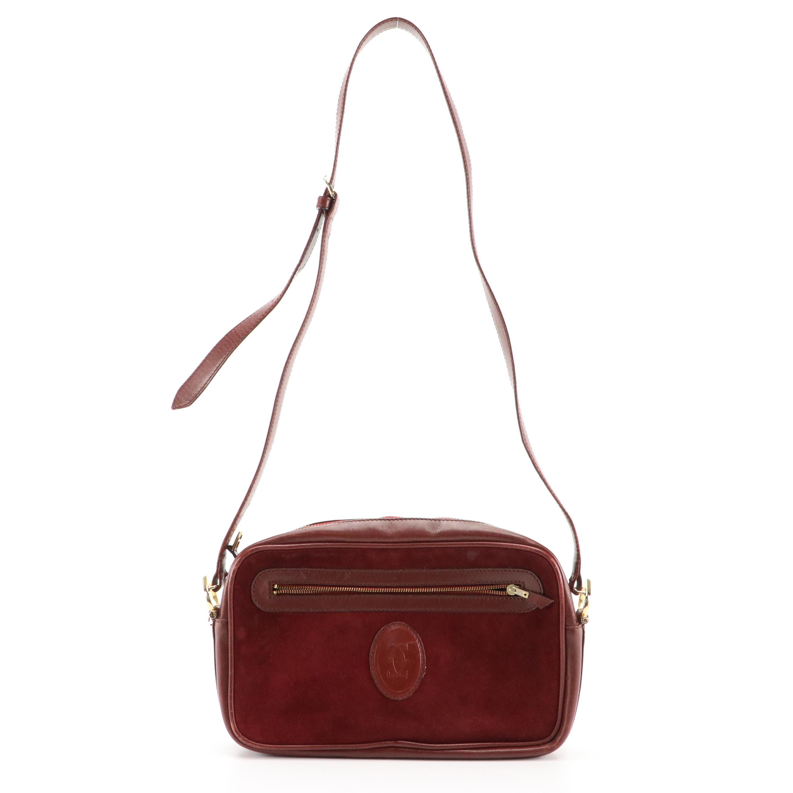 Cartier Burgundy Suede and Leather Crossbody