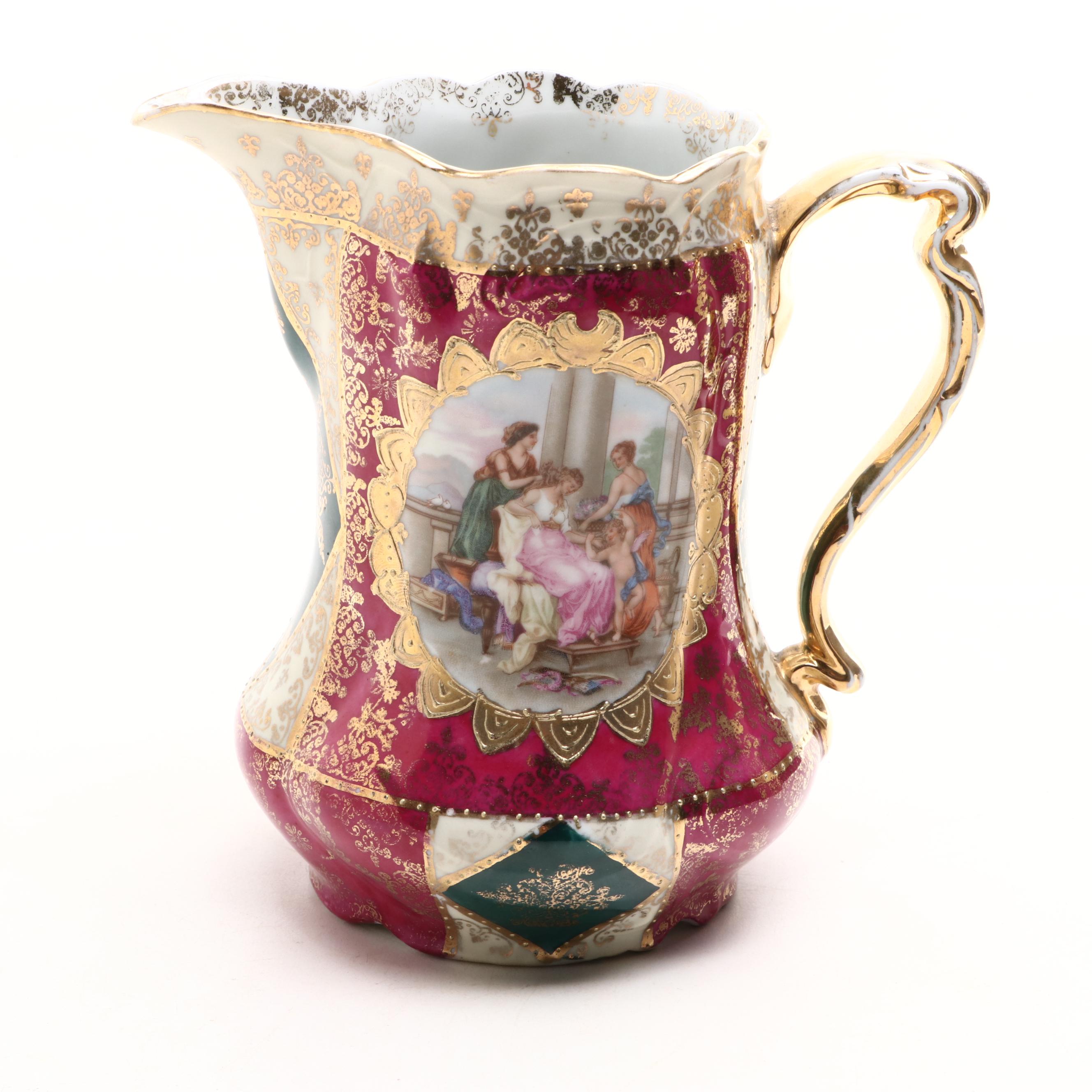 Royal Vienna Style Porcelain Pitcher with Other German Porcelain Tableware
