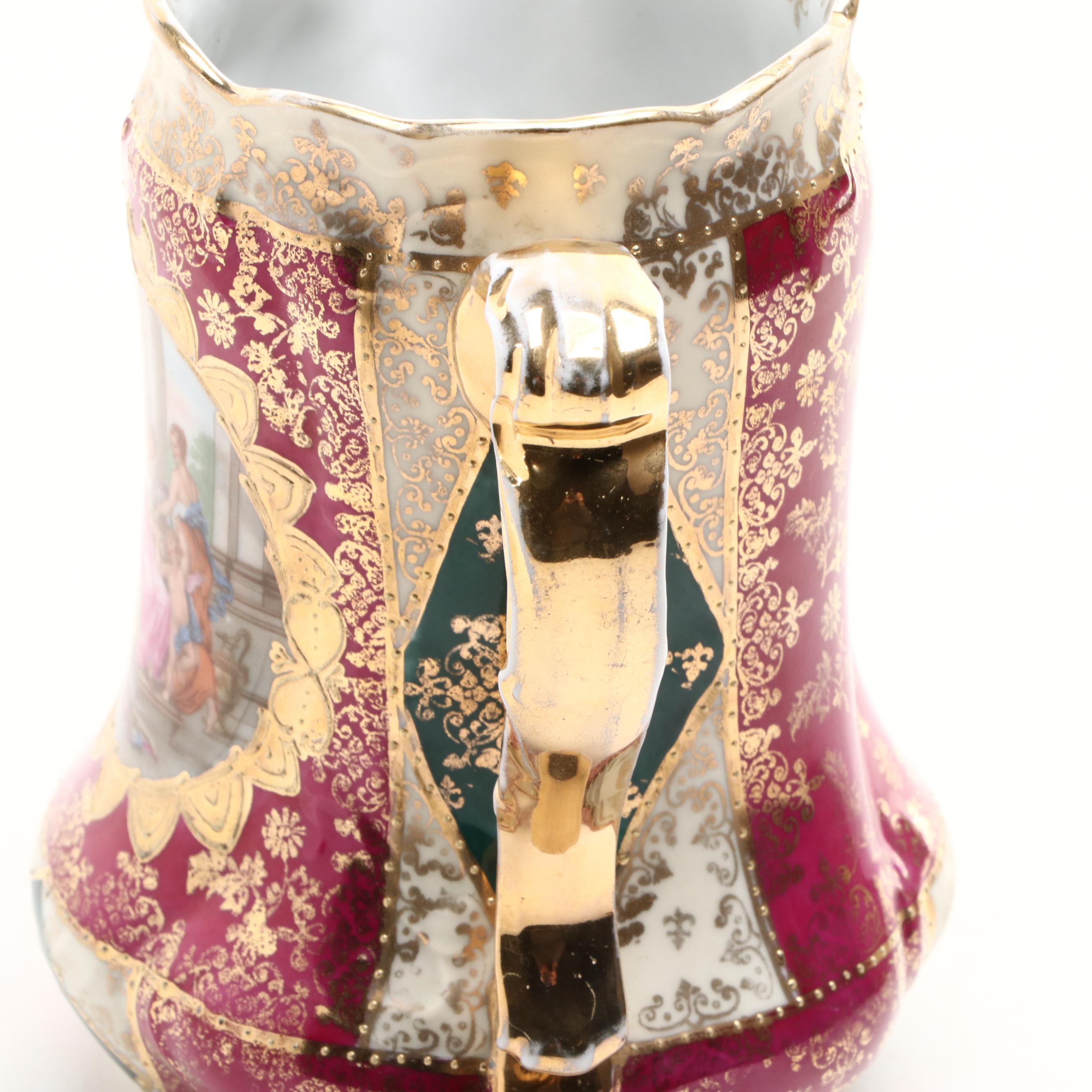 Royal Vienna Style Porcelain Pitcher with Other German Porcelain Tableware