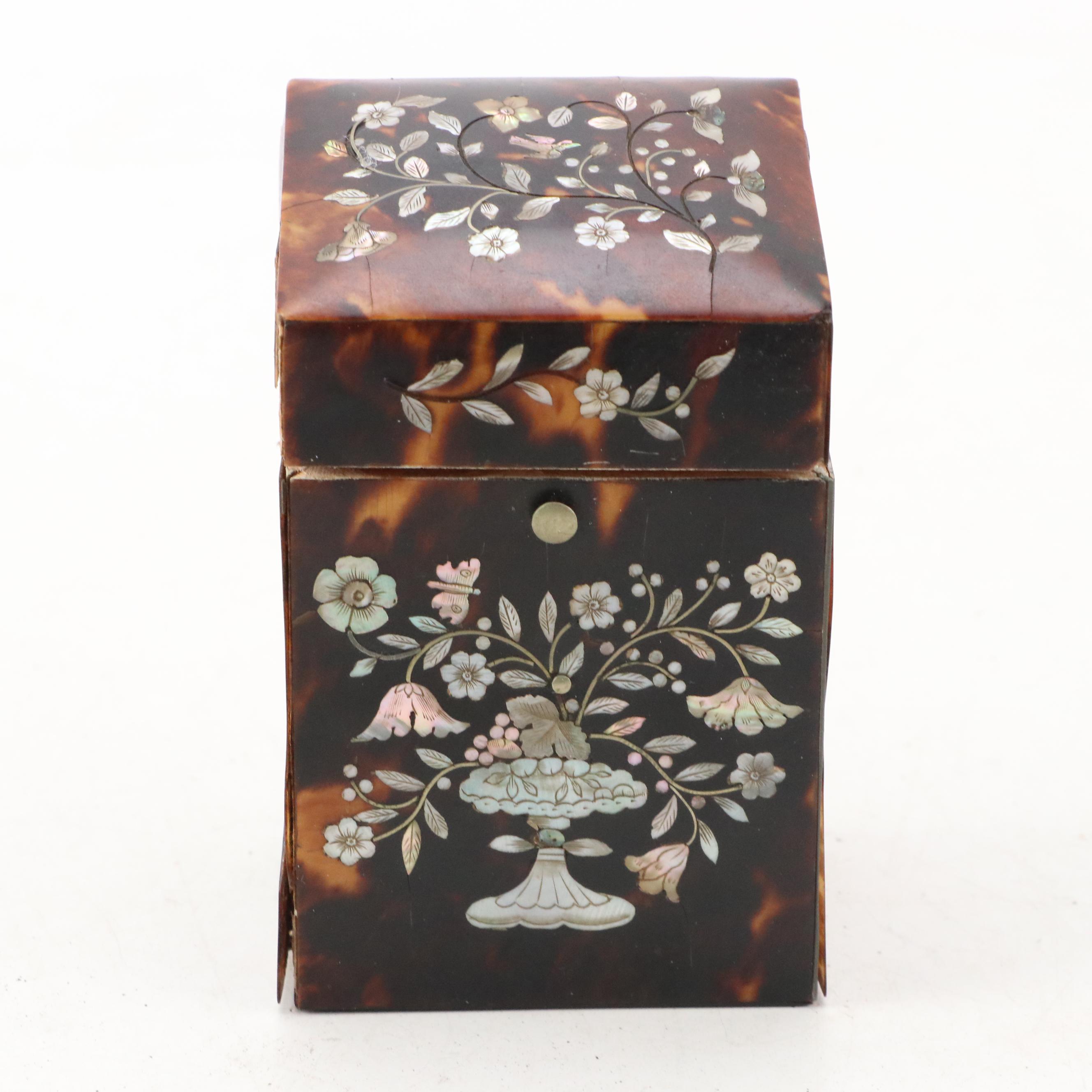 Victorian Mother-of-Pearl Inlaid Tortoise Shell Box, Mid-19th Century