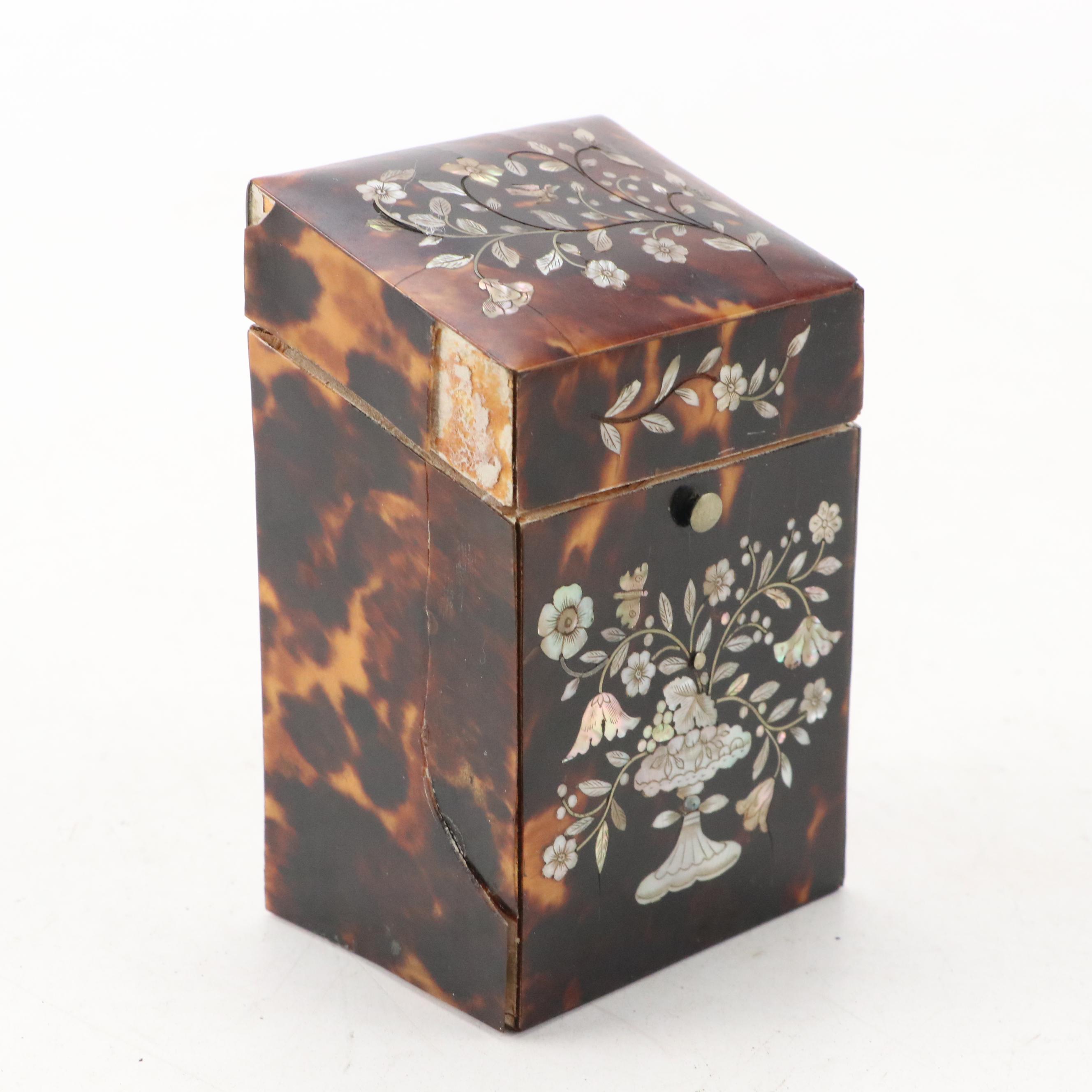 Victorian Mother-of-Pearl Inlaid Tortoise Shell Box, Mid-19th Century