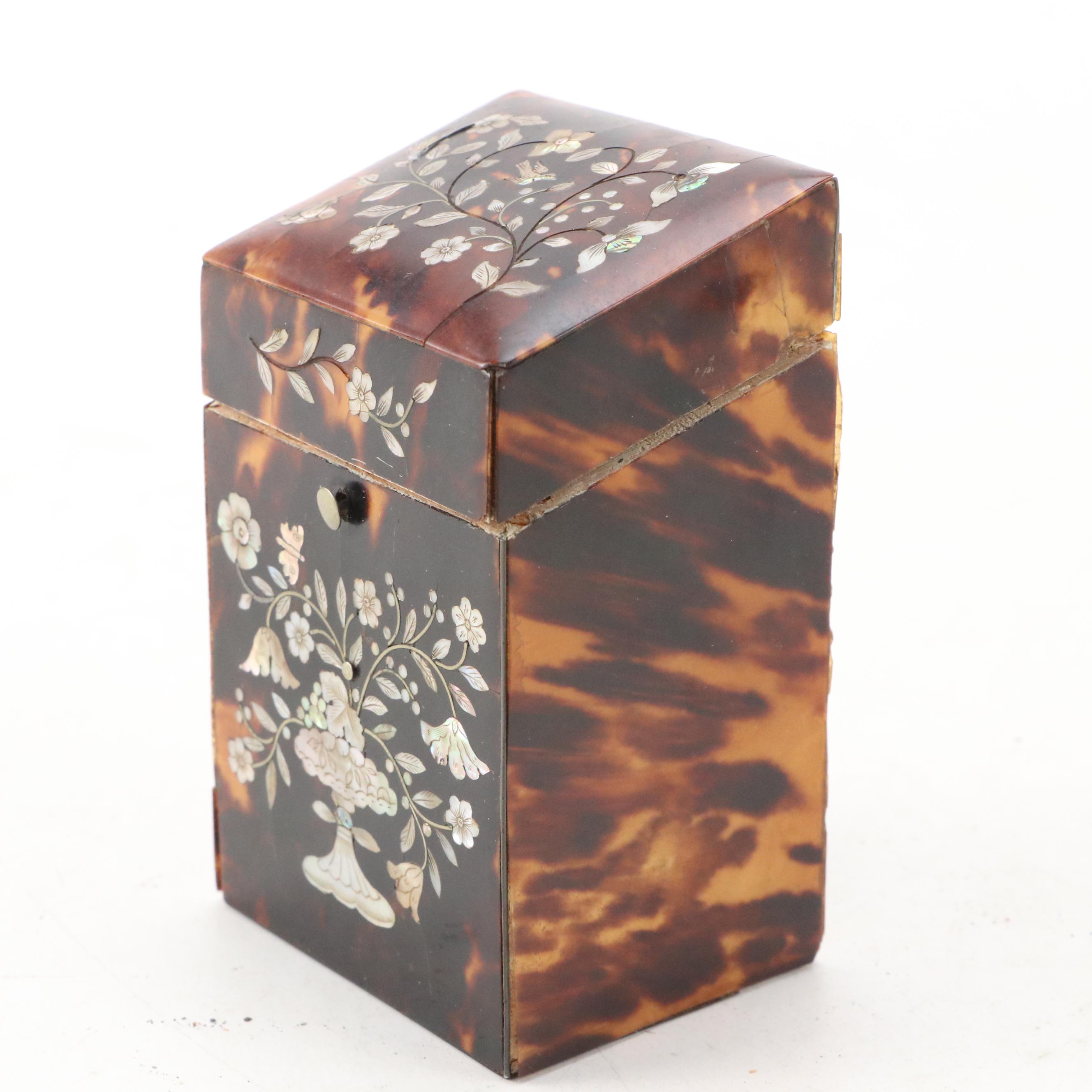 Victorian Mother-of-Pearl Inlaid Tortoise Shell Box, Mid-19th Century