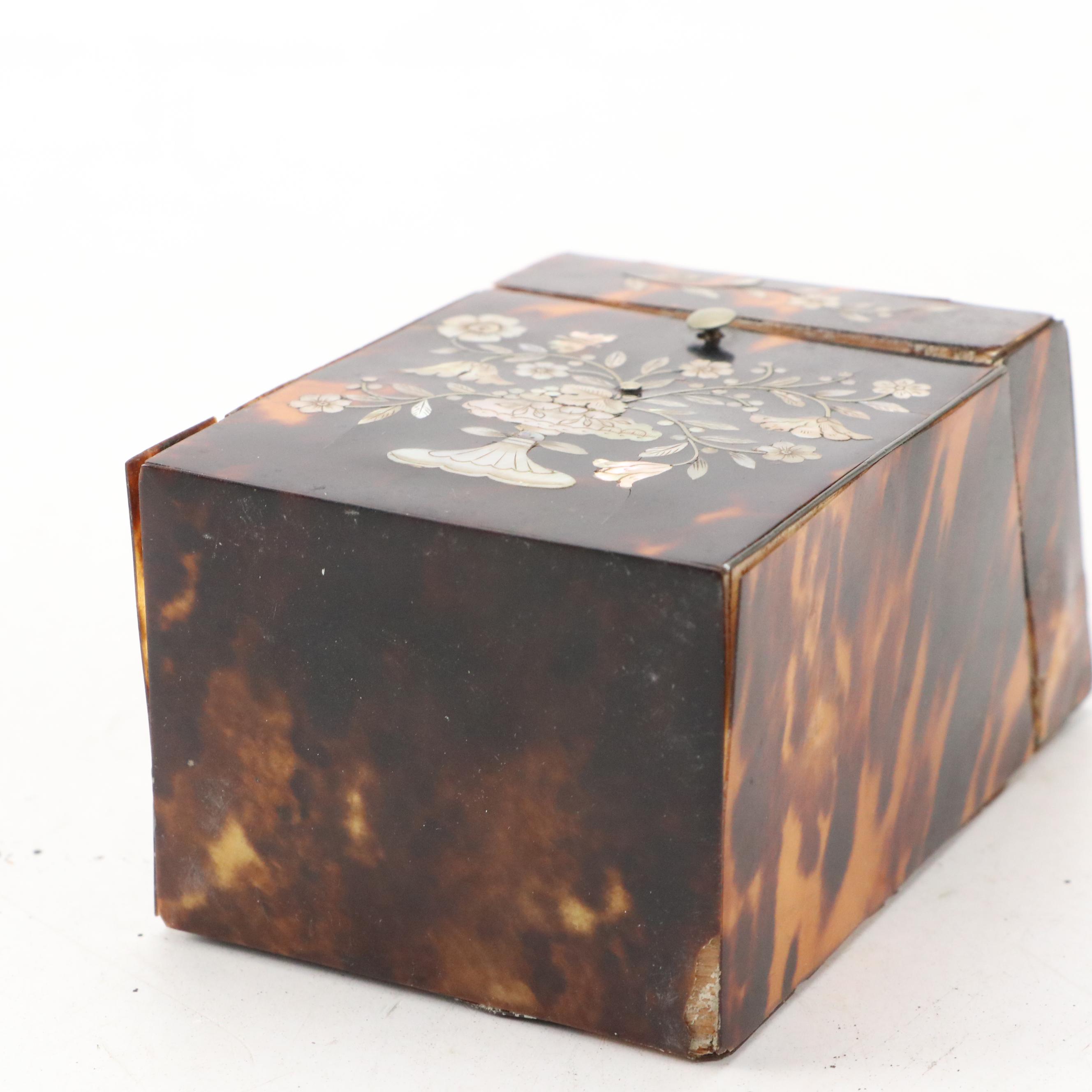 Victorian Mother-of-Pearl Inlaid Tortoise Shell Box, Mid-19th Century
