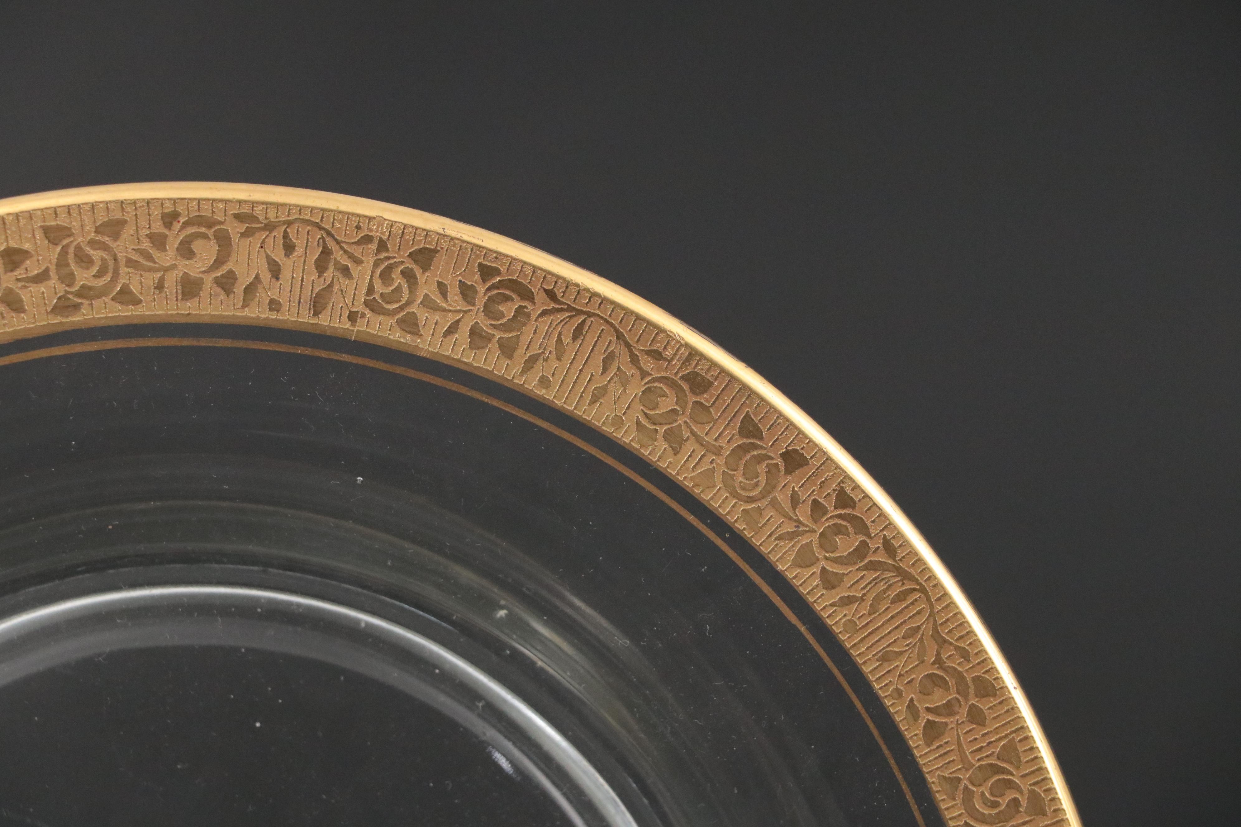 Tiffin-Franciscan "Rambler Rose" Gilt Crystal Stemware, Plates, and Footed Bowl