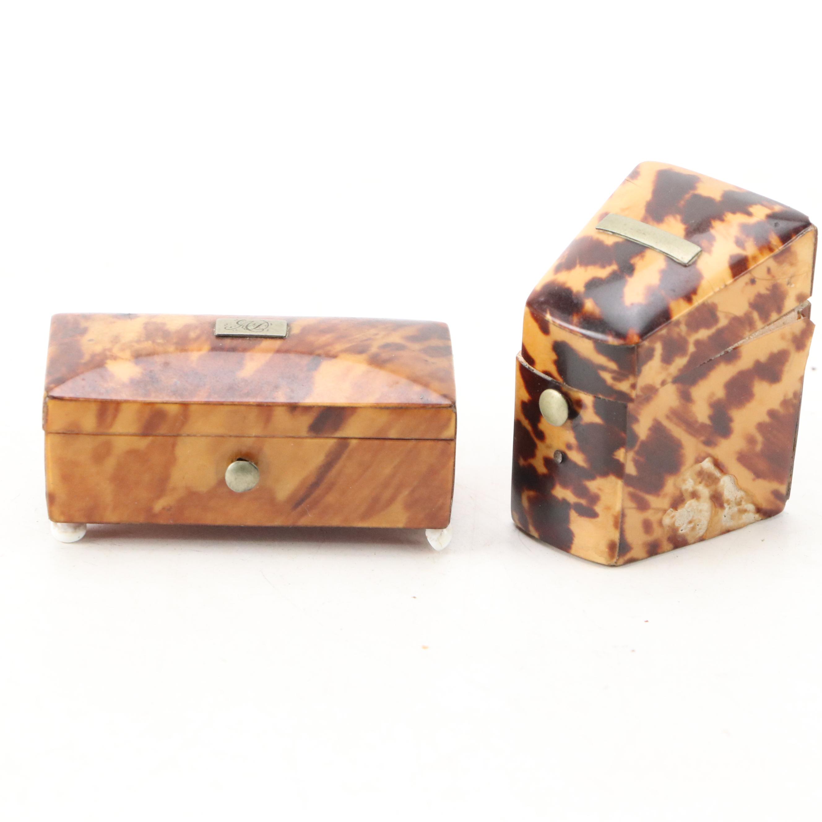 Victorian Tortoise Shell-Veneered Miniature Boxes, 19th C