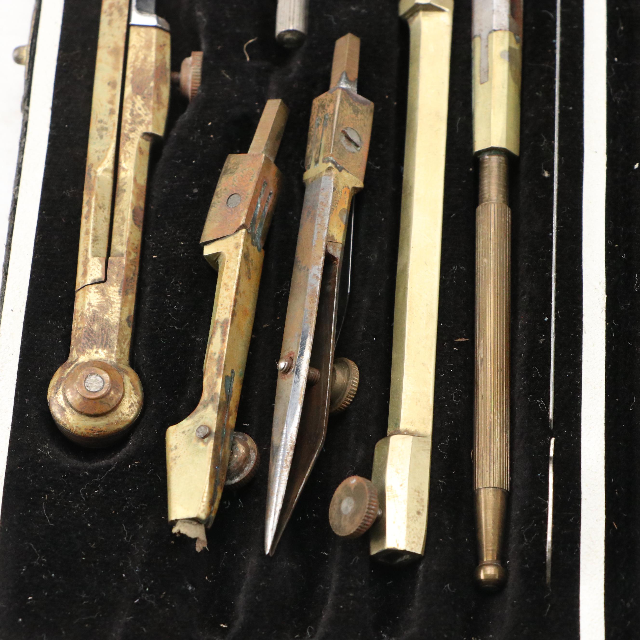 L. S. Starrett Co. Metal Surveyor Transit with Milano Metal Drafting Tools