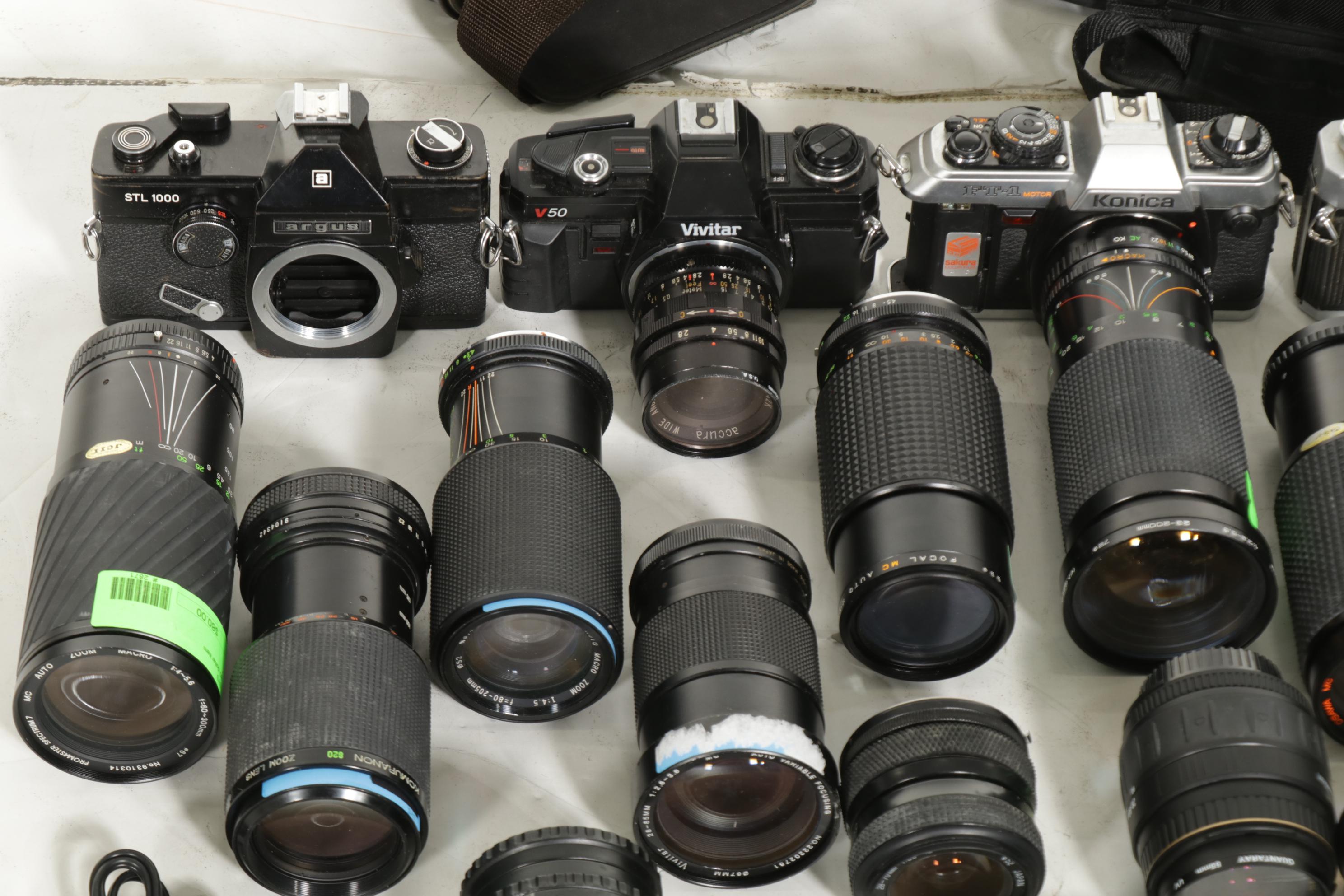 35mm SLR Camera Bodies with Assorted Lenses, Late 20th Century