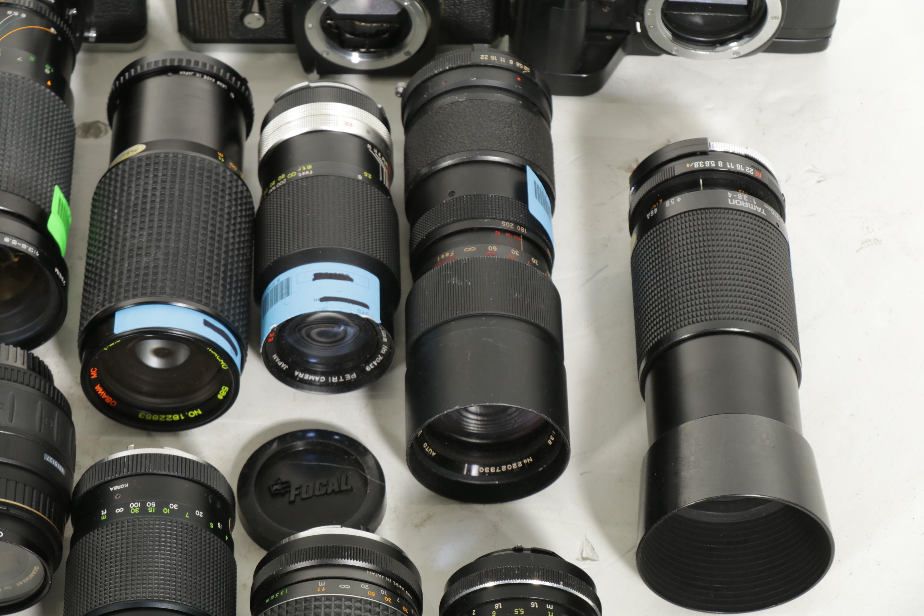 35mm SLR Camera Bodies with Assorted Lenses, Late 20th Century