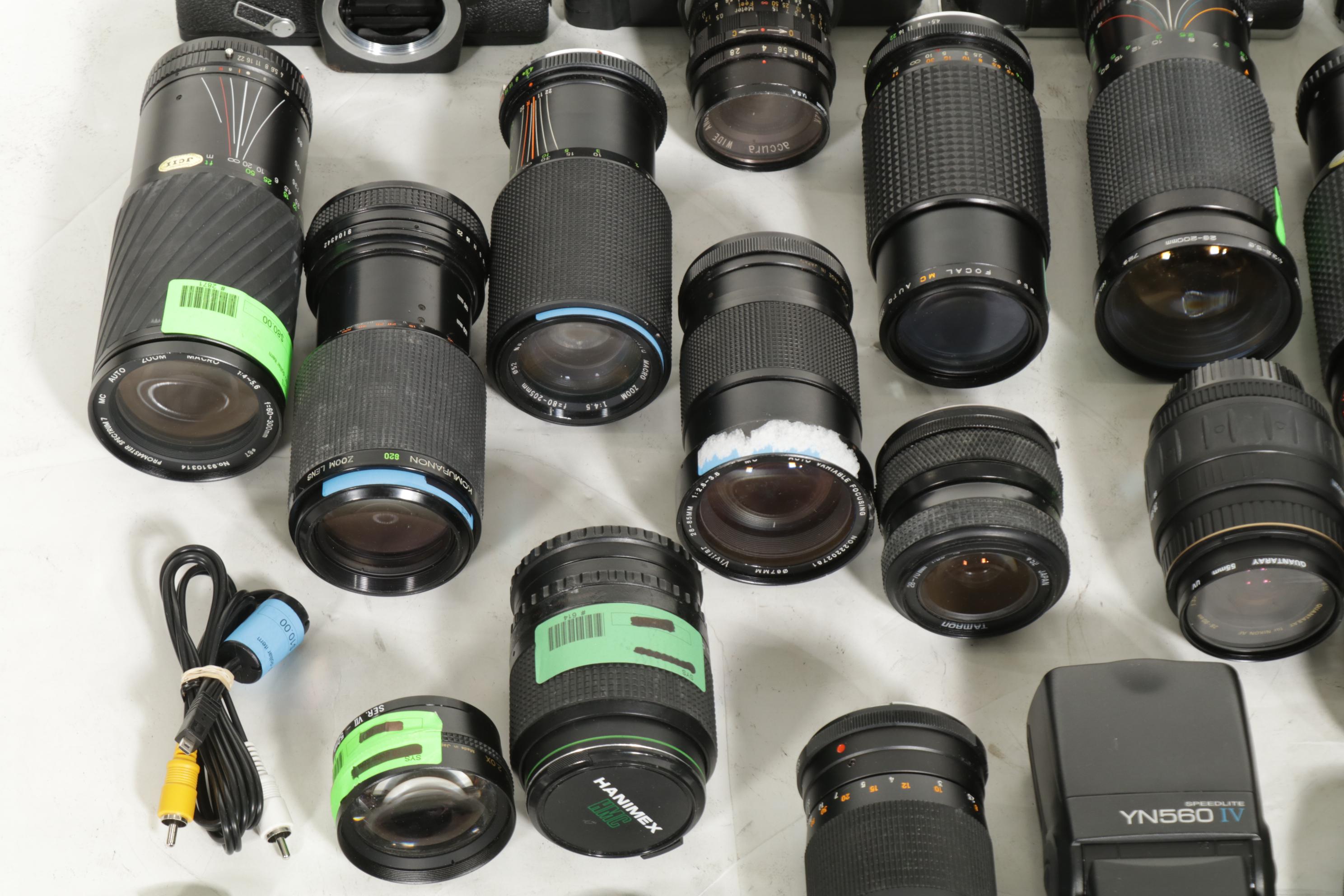 35mm SLR Camera Bodies with Assorted Lenses, Late 20th Century