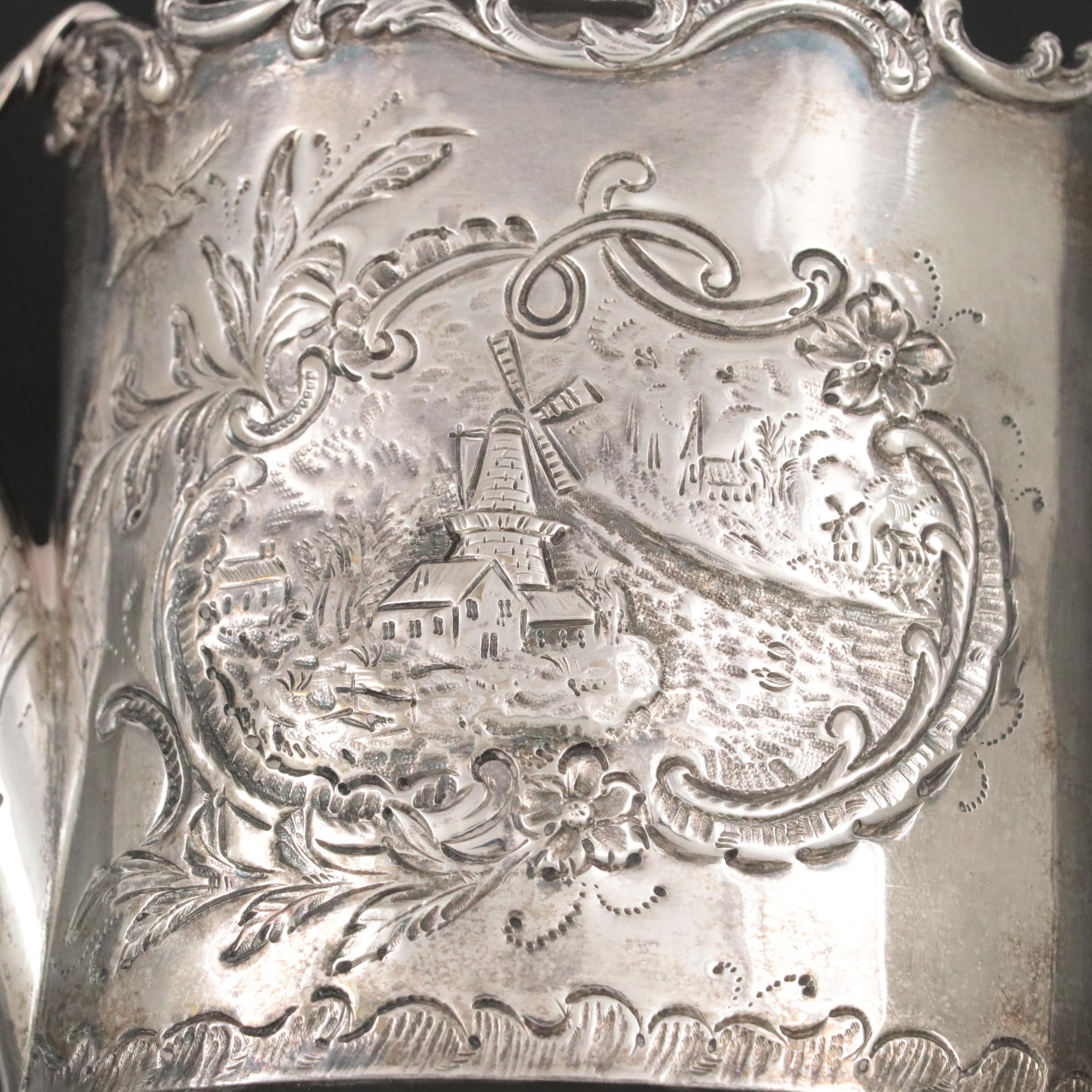 Dutch Export 833 Silver Baroque Style Watering Can with Winged Putto, 1902