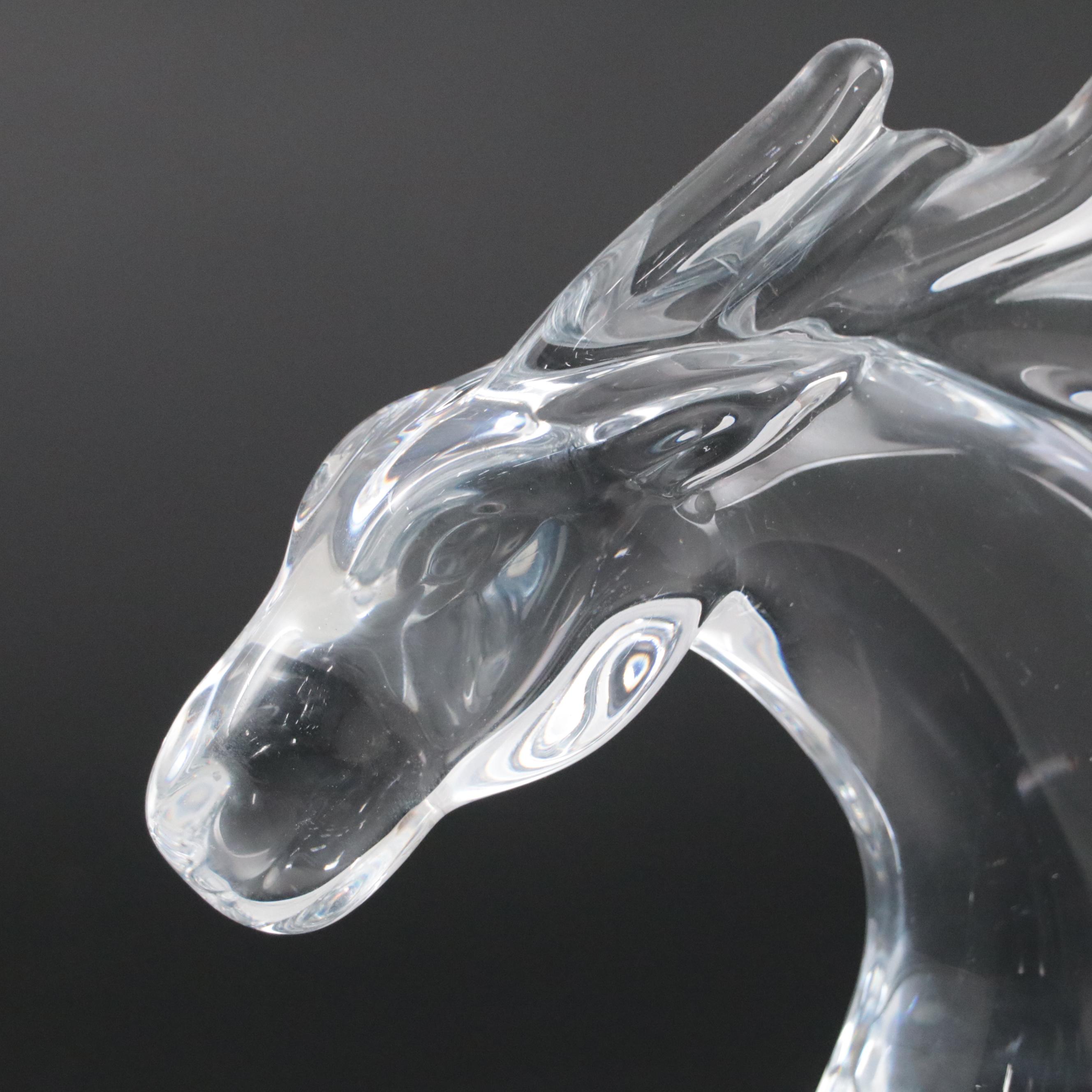 Daum "Tête de Cheval" Crystal Figurine with Wooden Stand, Late 20th Century