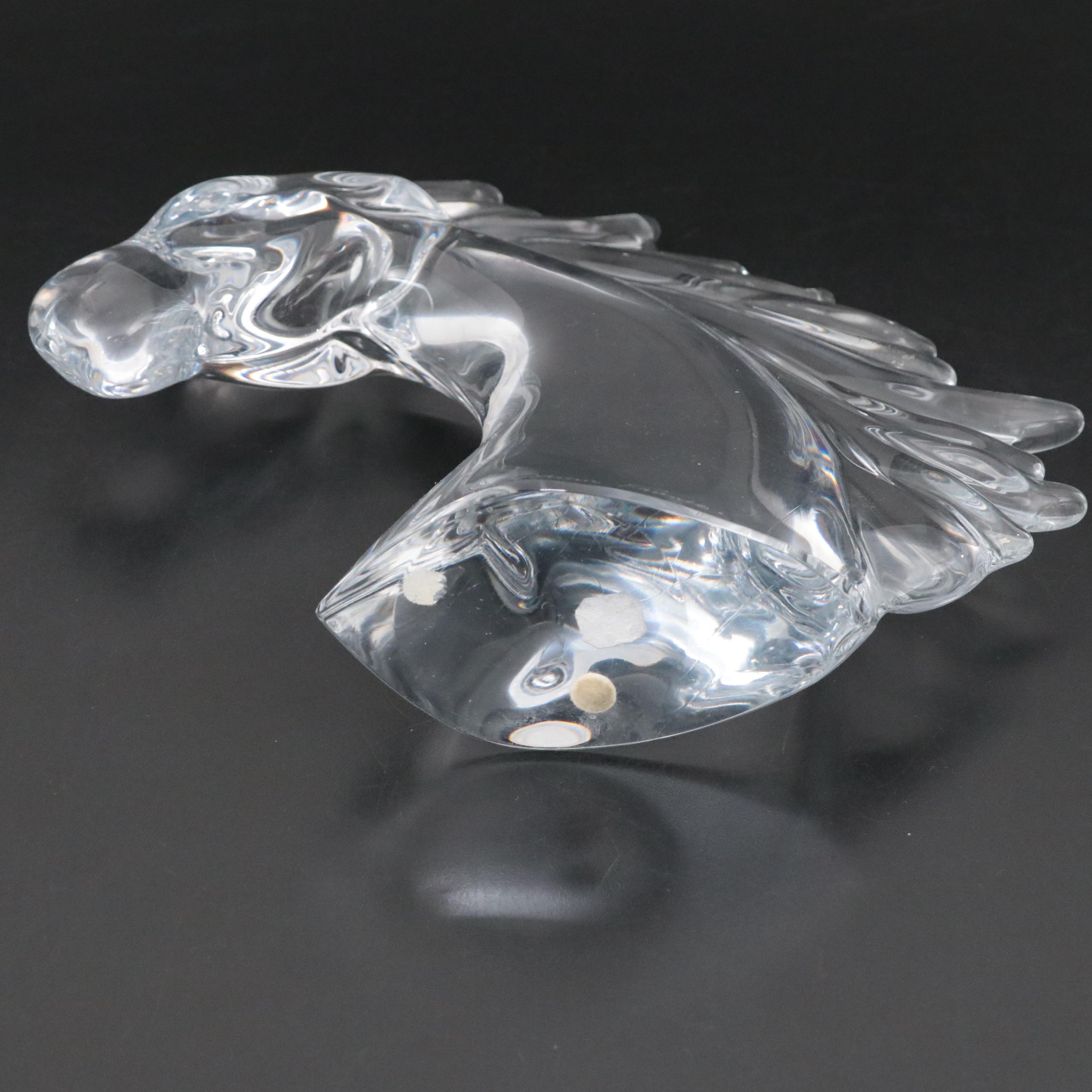 Daum "Tête de Cheval" Crystal Figurine with Wooden Stand, Late 20th Century