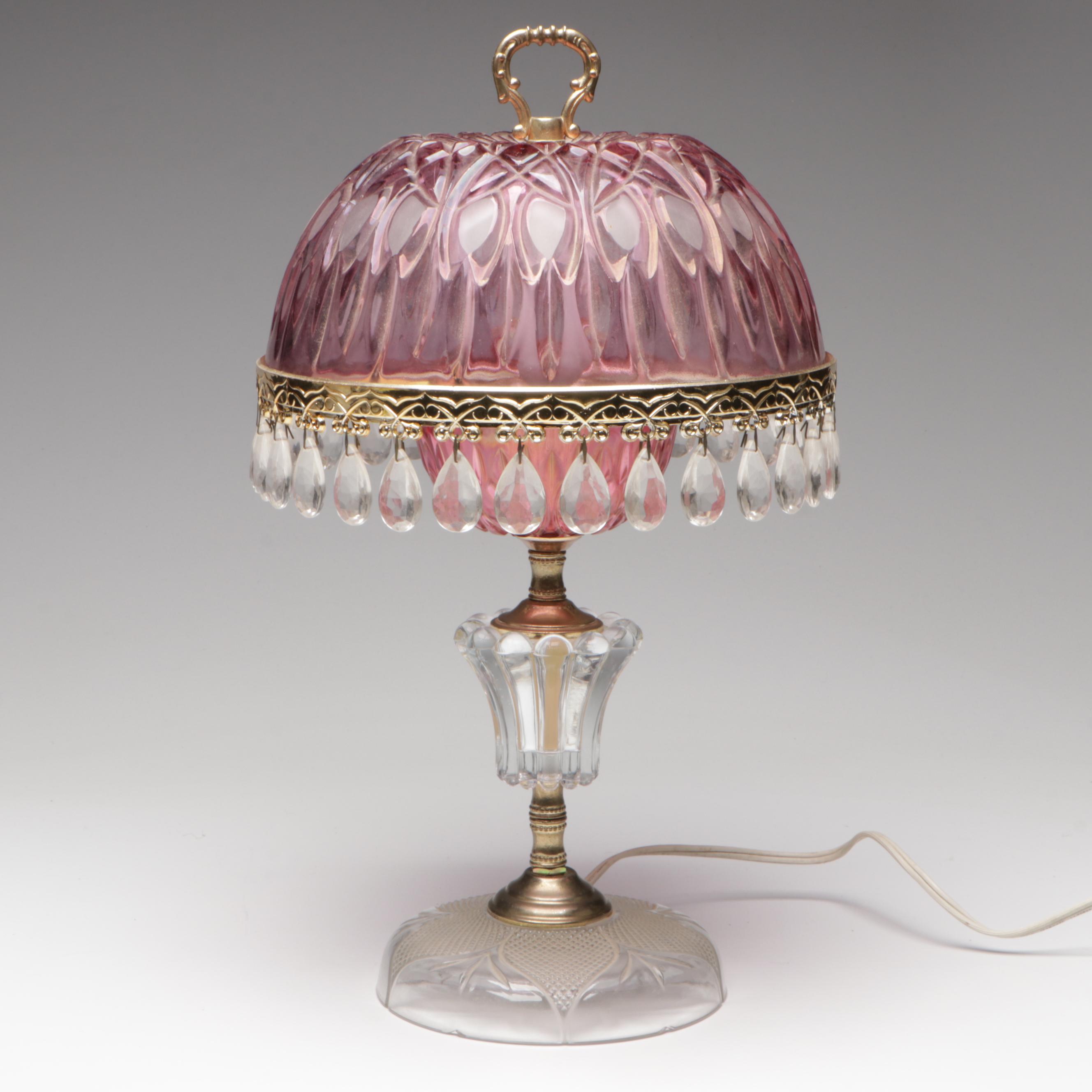 Michelotti Pink Glass, Crystal and Pressed Glass Table Lamp,