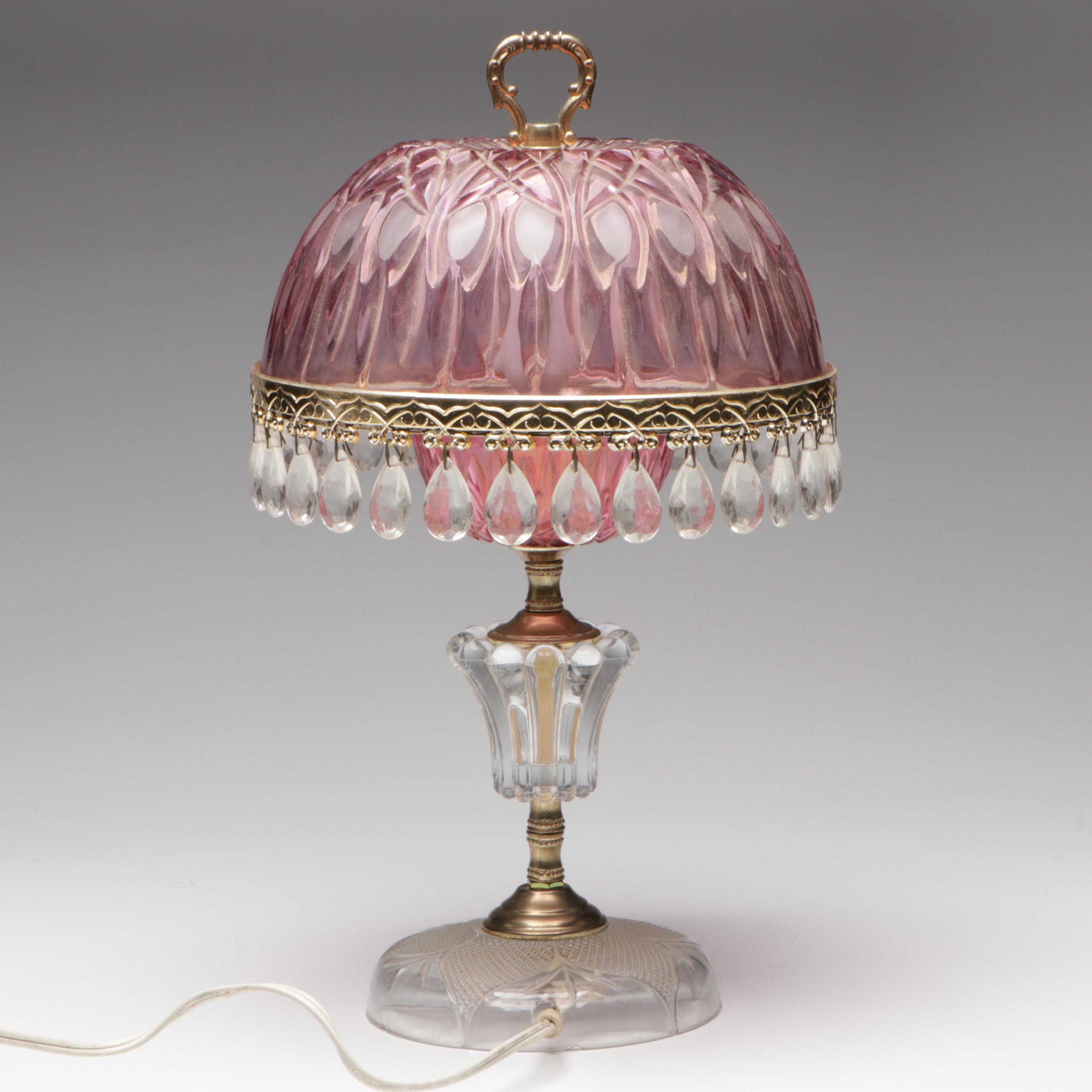 Michelotti Pink Glass, Crystal and Pressed Glass Table Lamp,