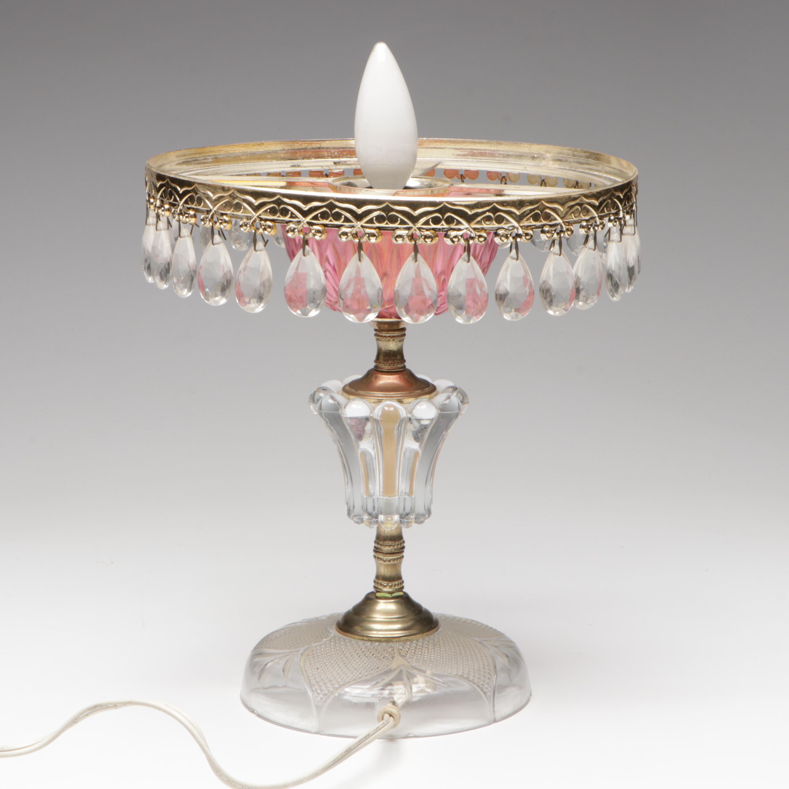 Michelotti Pink Glass, Crystal and Pressed Glass Table Lamp,