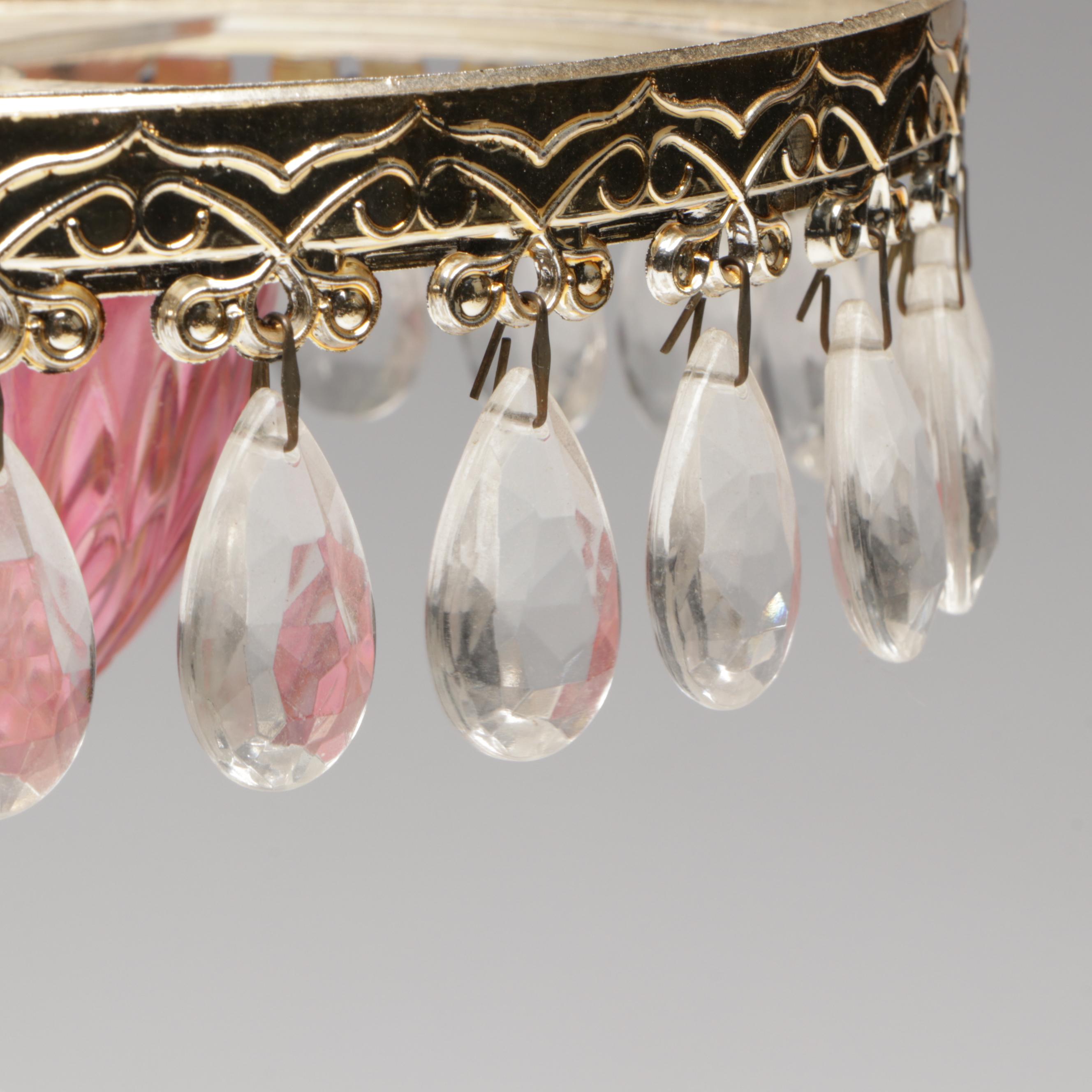 Michelotti Pink Glass, Crystal and Pressed Glass Table Lamp,