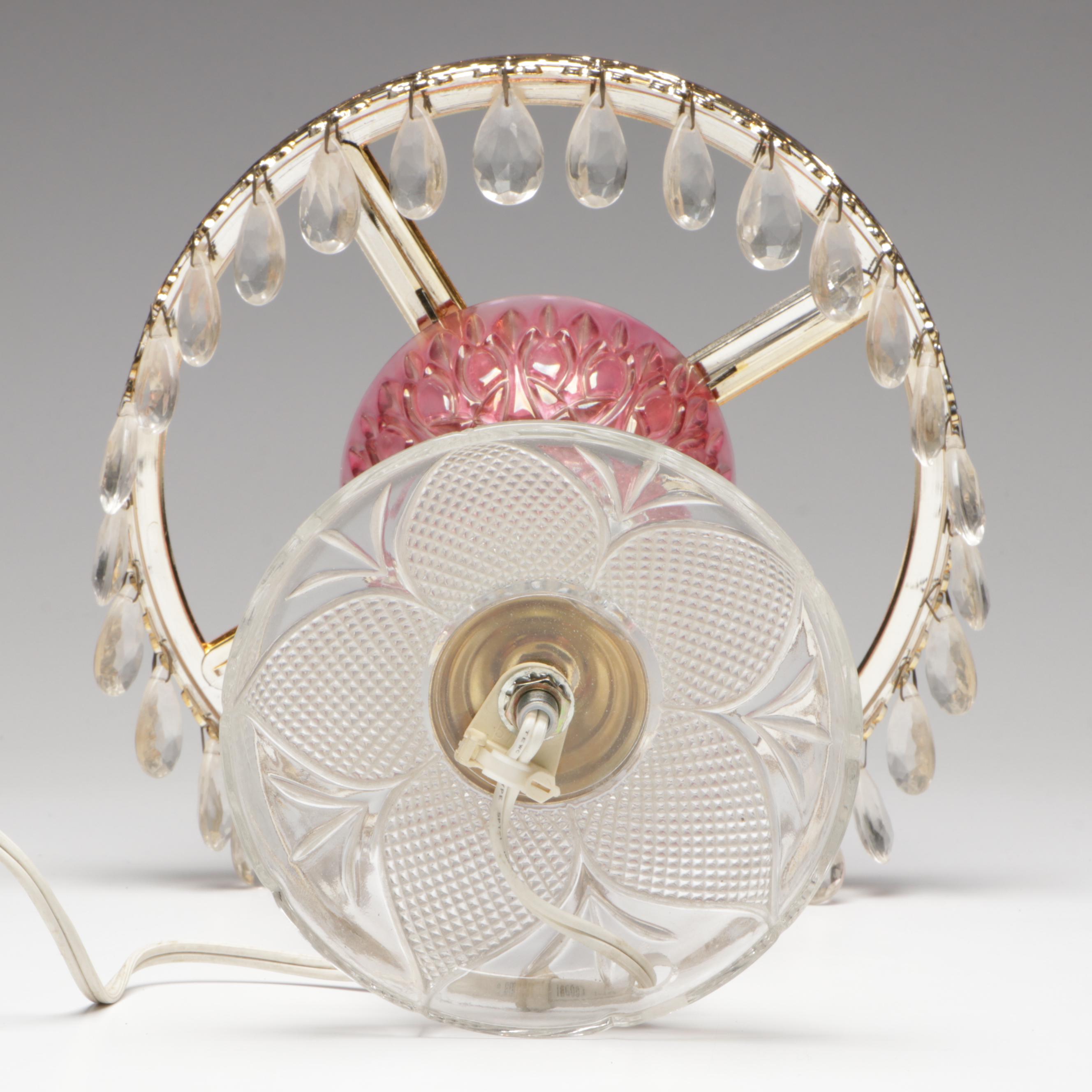 Michelotti Pink Glass, Crystal and Pressed Glass Table Lamp,