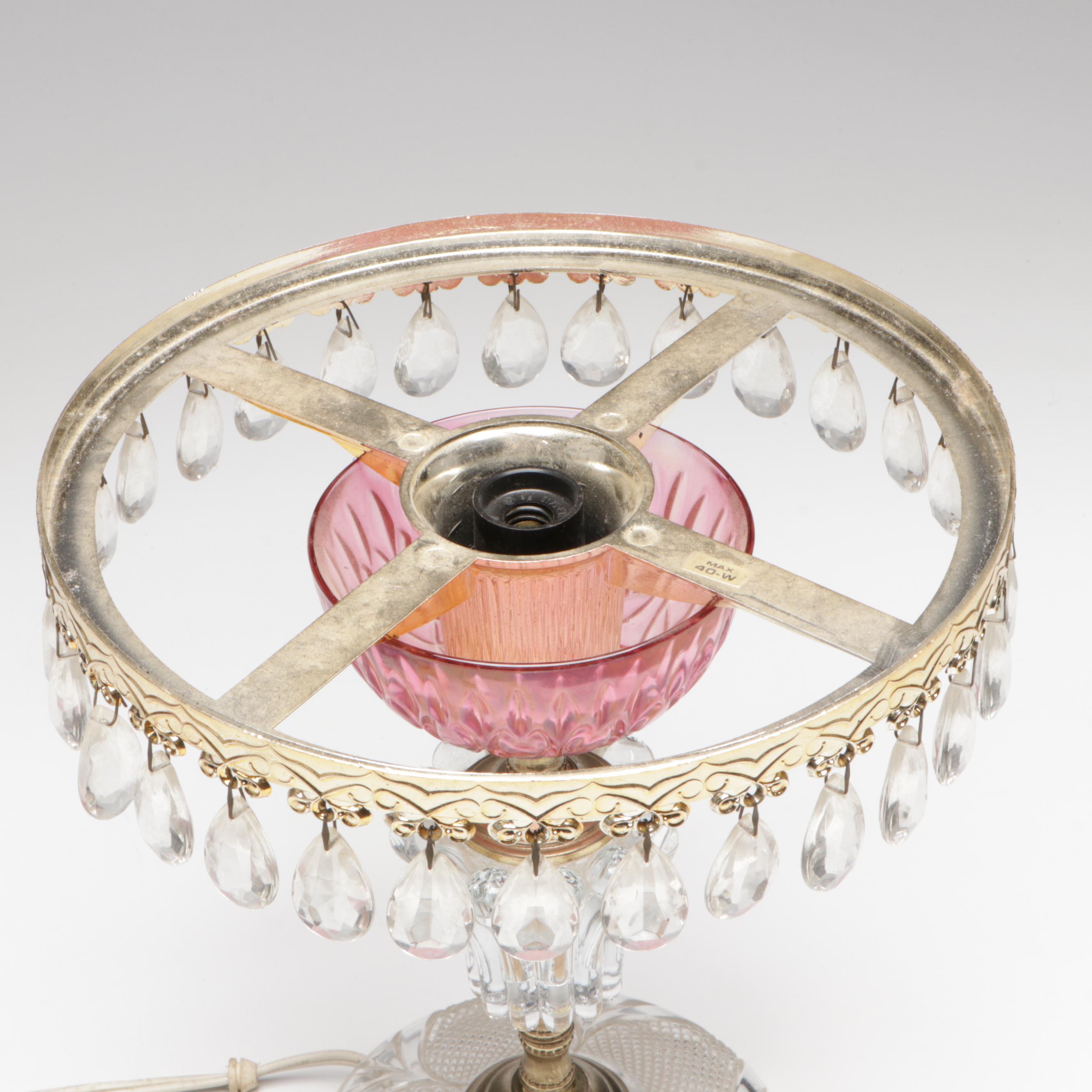 Michelotti Pink Glass, Crystal and Pressed Glass Table Lamp,