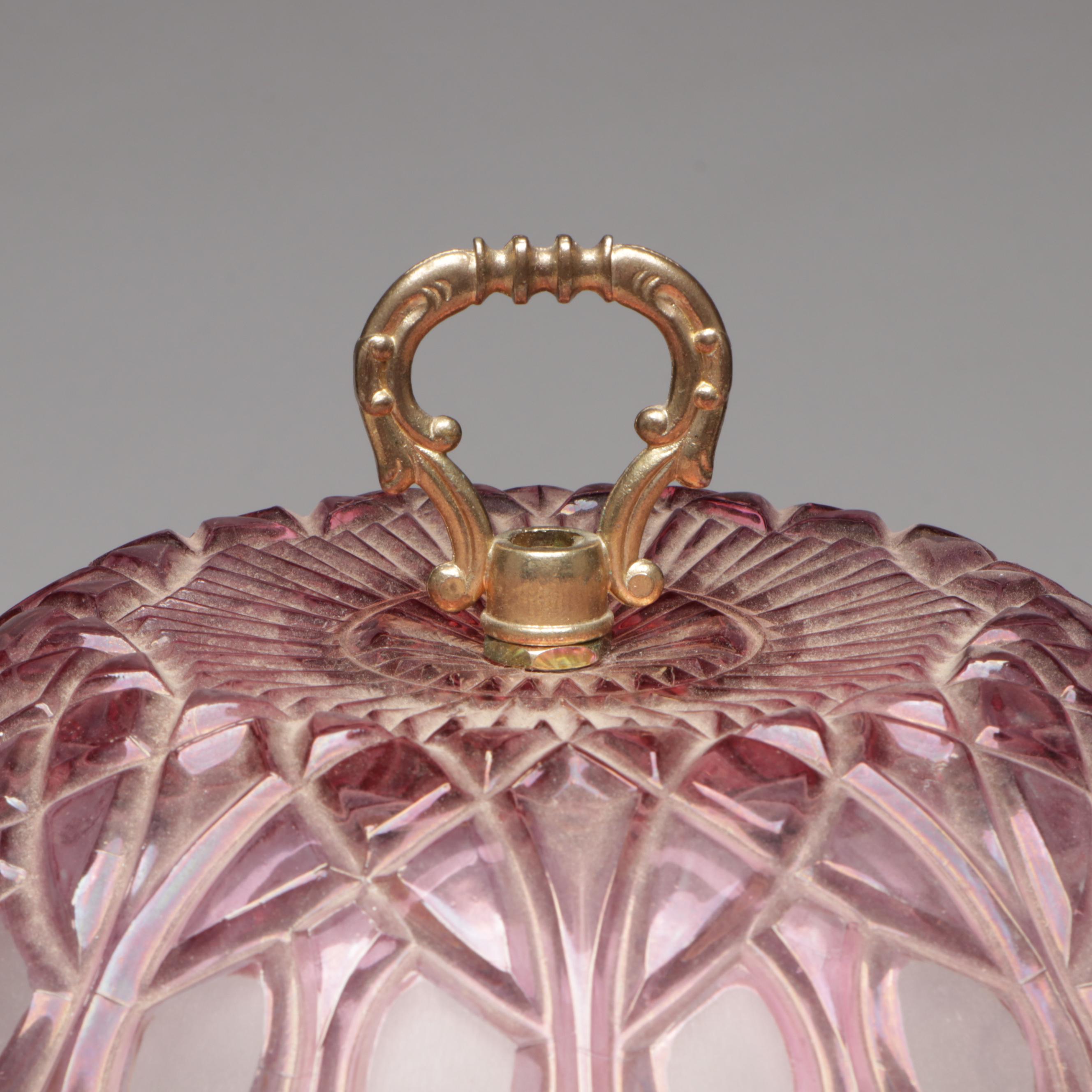 Michelotti Pink Glass, Crystal and Pressed Glass Table Lamp,