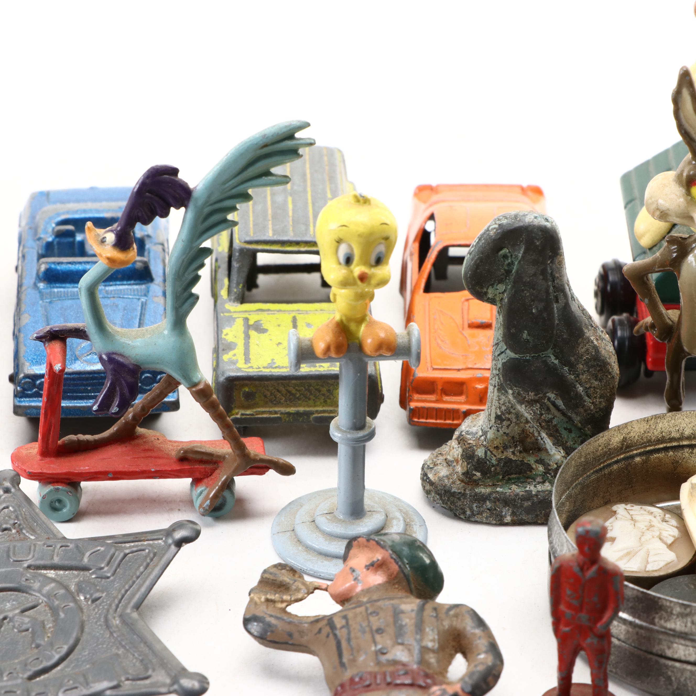 TootsieToy "Pontiac" with Other Toy Cars, Figures, Stones and More