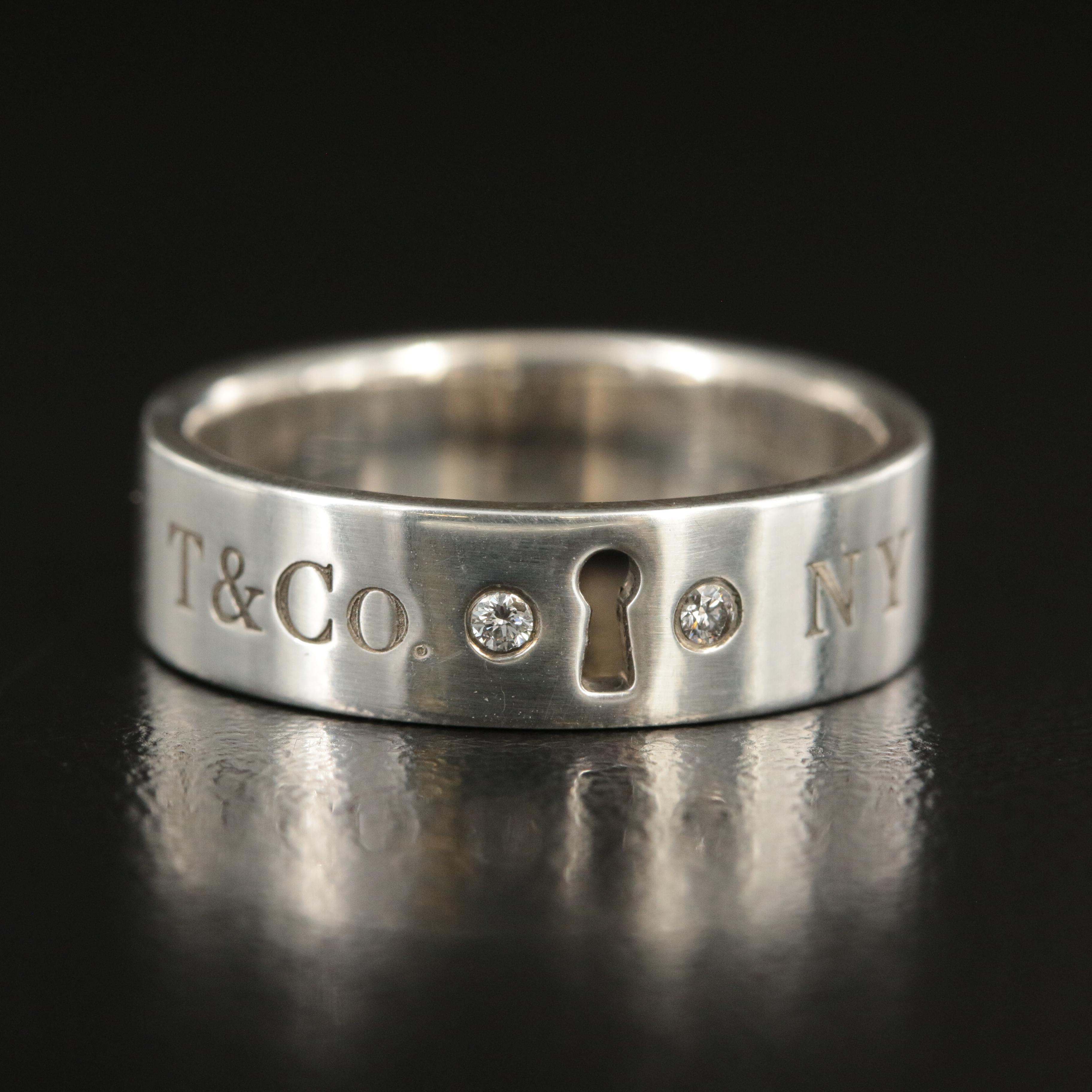 Tiffany & Co. NY Sterling Keyhole Band with Diamond Accents
