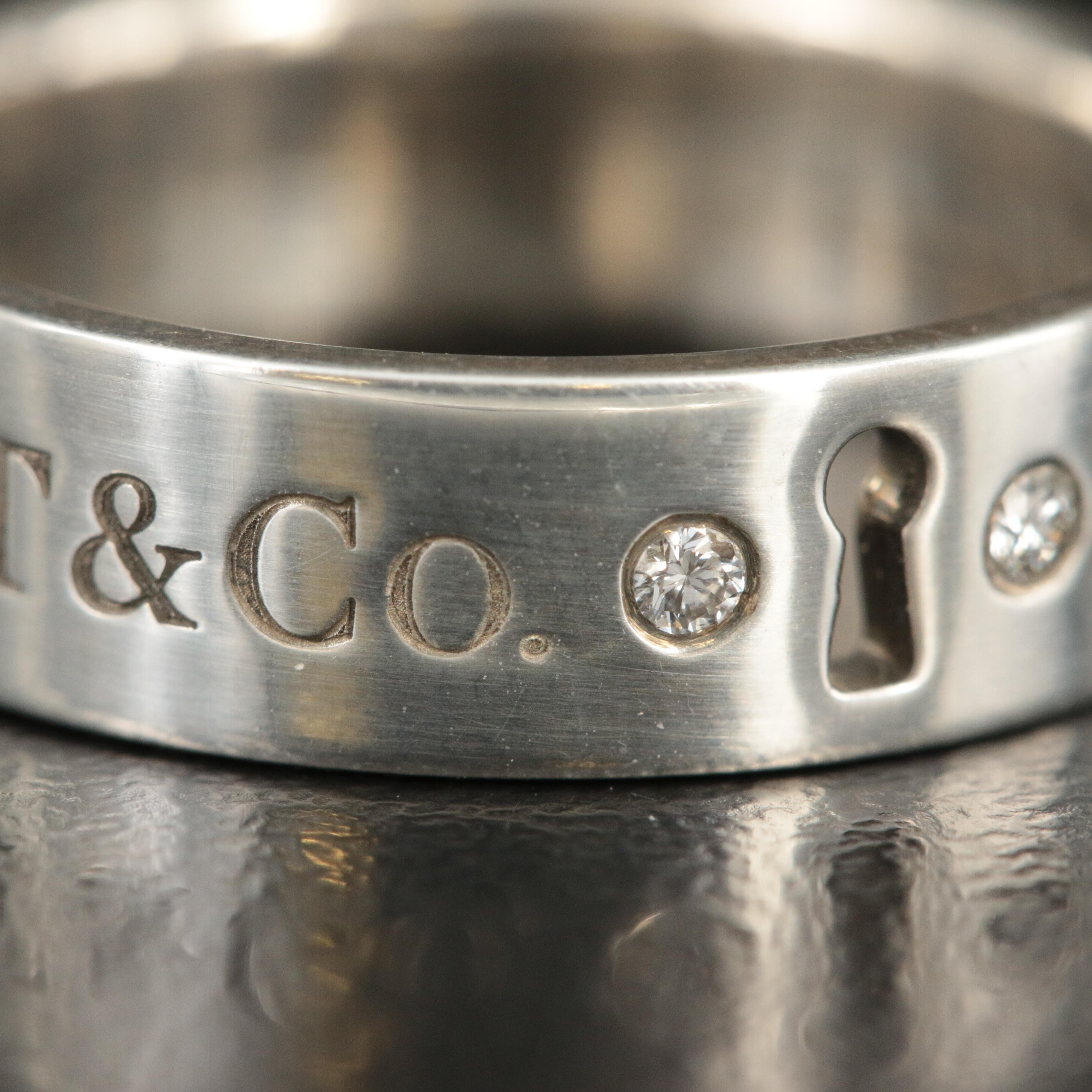 Tiffany & Co. NY Sterling Keyhole Band with Diamond Accents