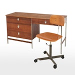 Vista Furniture Mid Century Modern Walnut Student Desk with Industrial Desk Seat